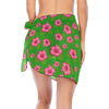 Graphic Pink Hibiscus Green Short Chiffon Sarong Wrap up to 2 XL (FWS)