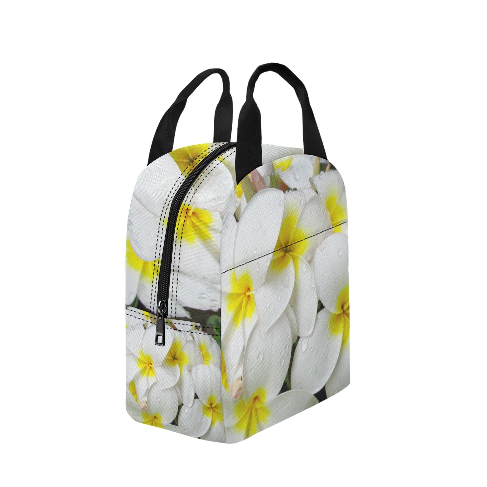 Fresh White Frangipanis Insulated Zipper Lunch Bag