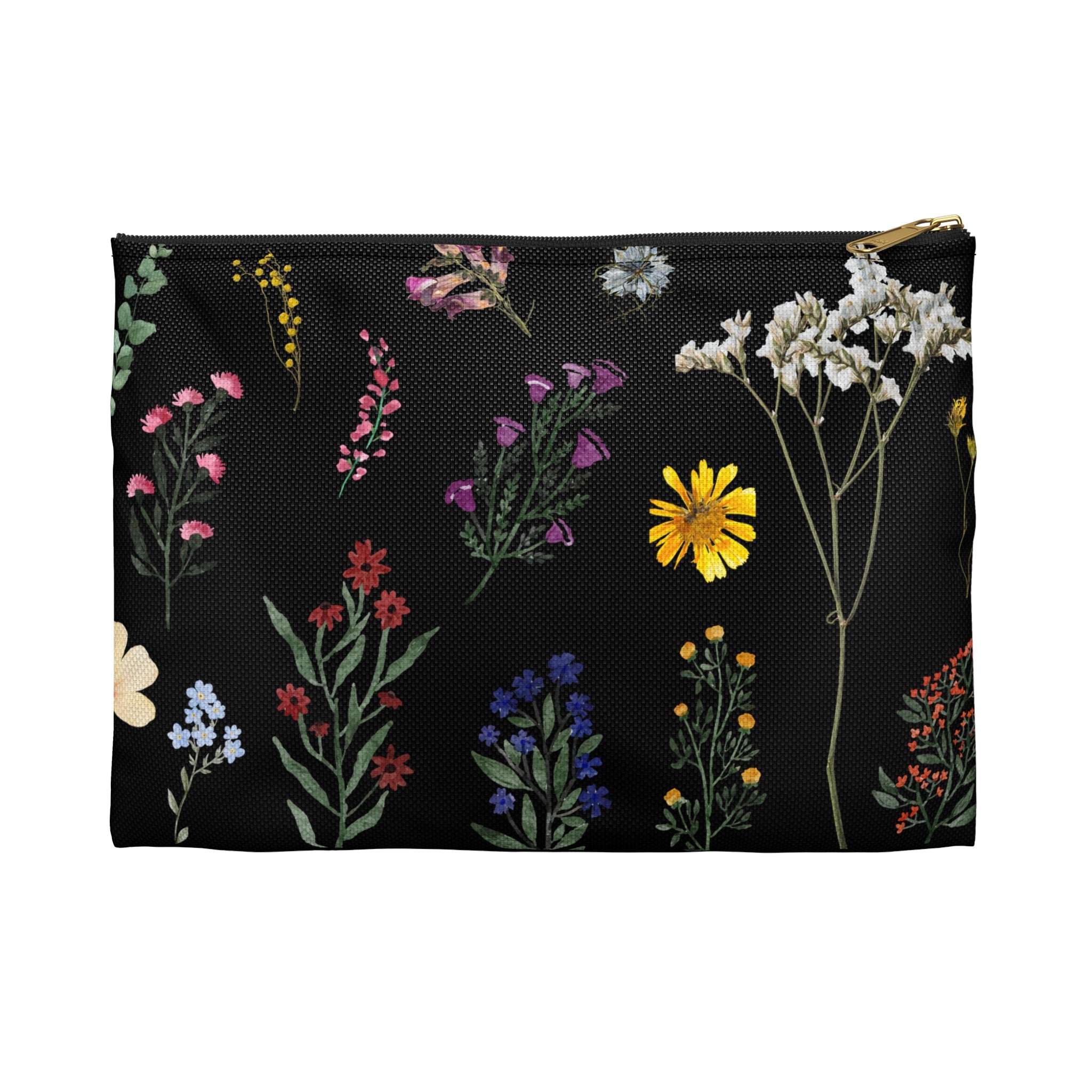 Wildflowers Black Zippered Accessory Pouch (FWS)