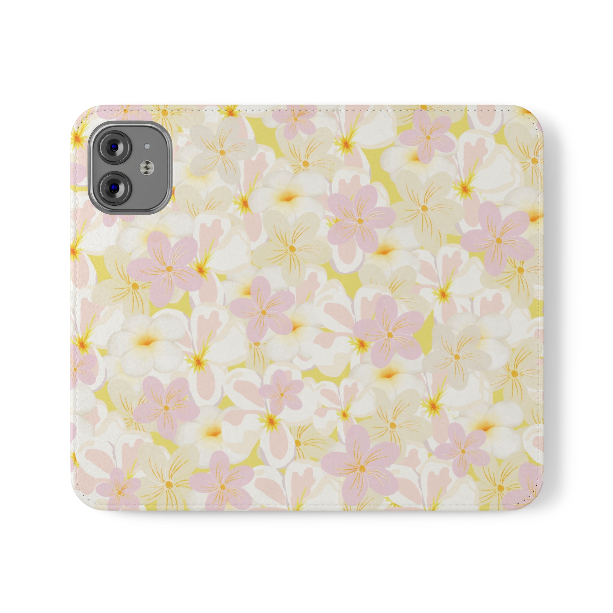 Pastel Frangipanis Yellow Wallet Style Phone Case Vegan Leather