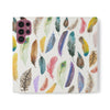 Colourful Feathers Wallet Style Phone Case Vegan Leather
