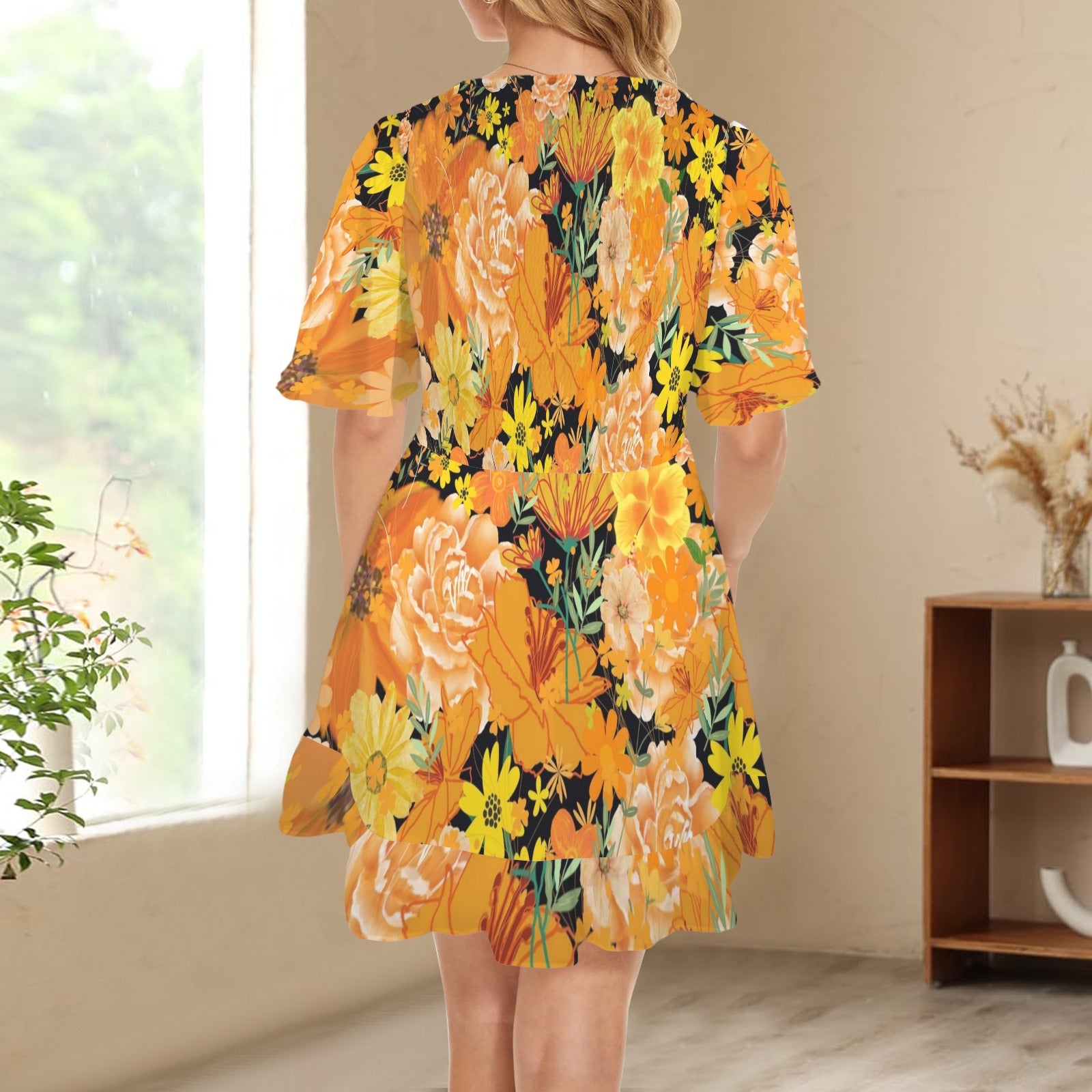 Orange & Yellow Floral Black