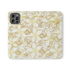 Golden Frangipanis White Wallet Style Phone Case Vegan Leather