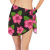 Graphic Pink Hibiscus Black Short Chiffon Sarong Wrap up to 2 XL (FWS)