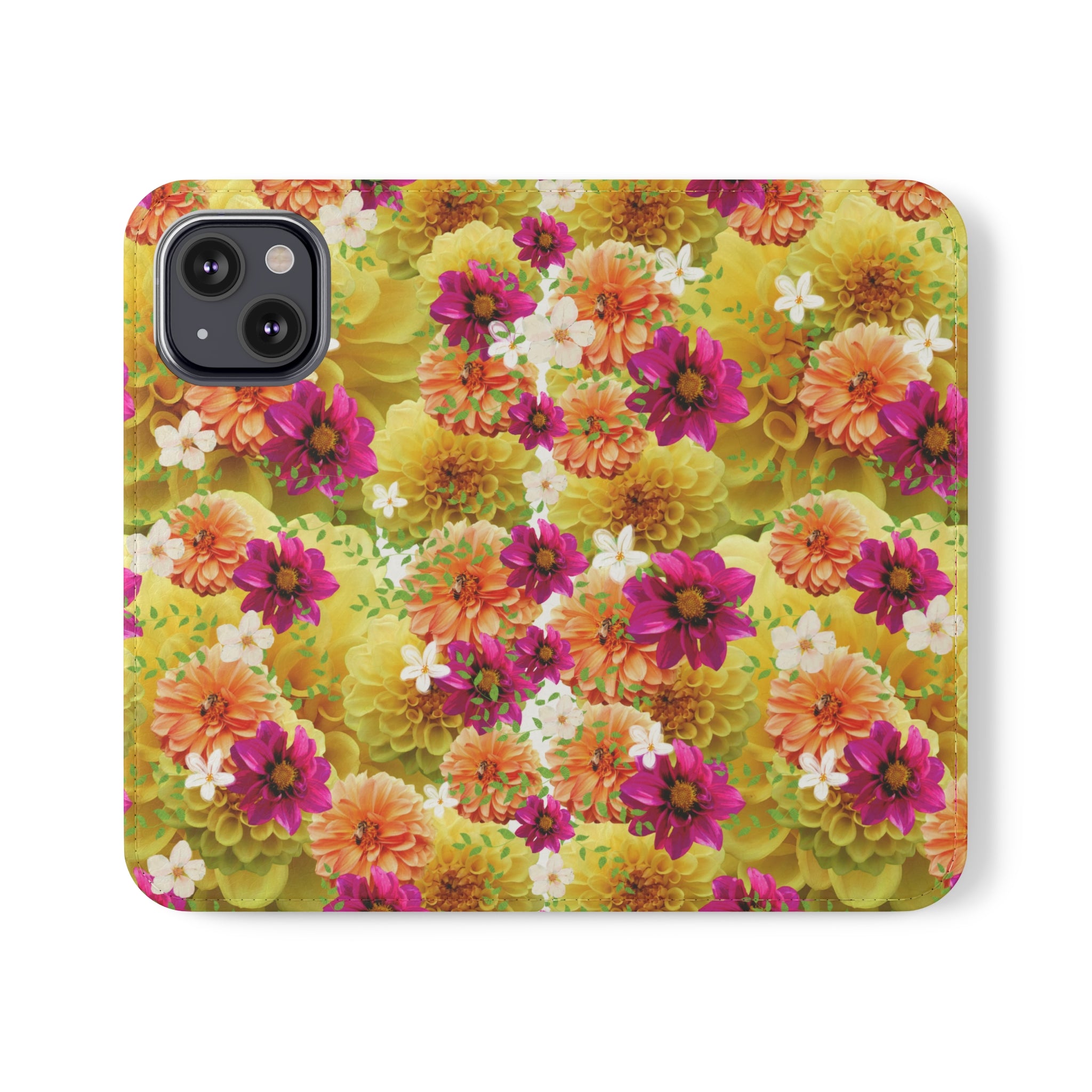 Graphic Dahlias 2 Wallet Style Phone Case Vegan Leather for most Phones