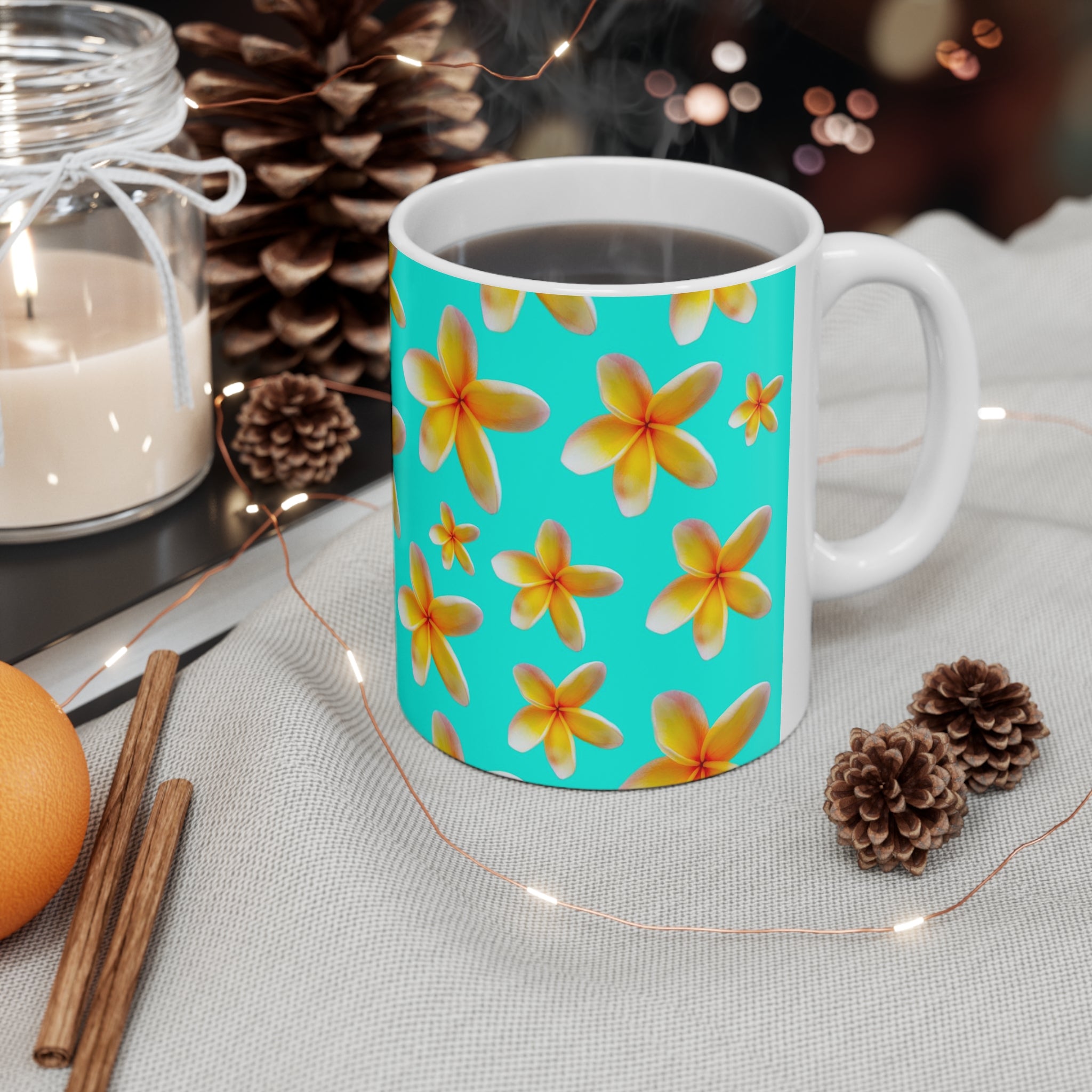 Yellow Frangipanis Aqua Mug 11oz (Microwave & Dishwasher Safe)