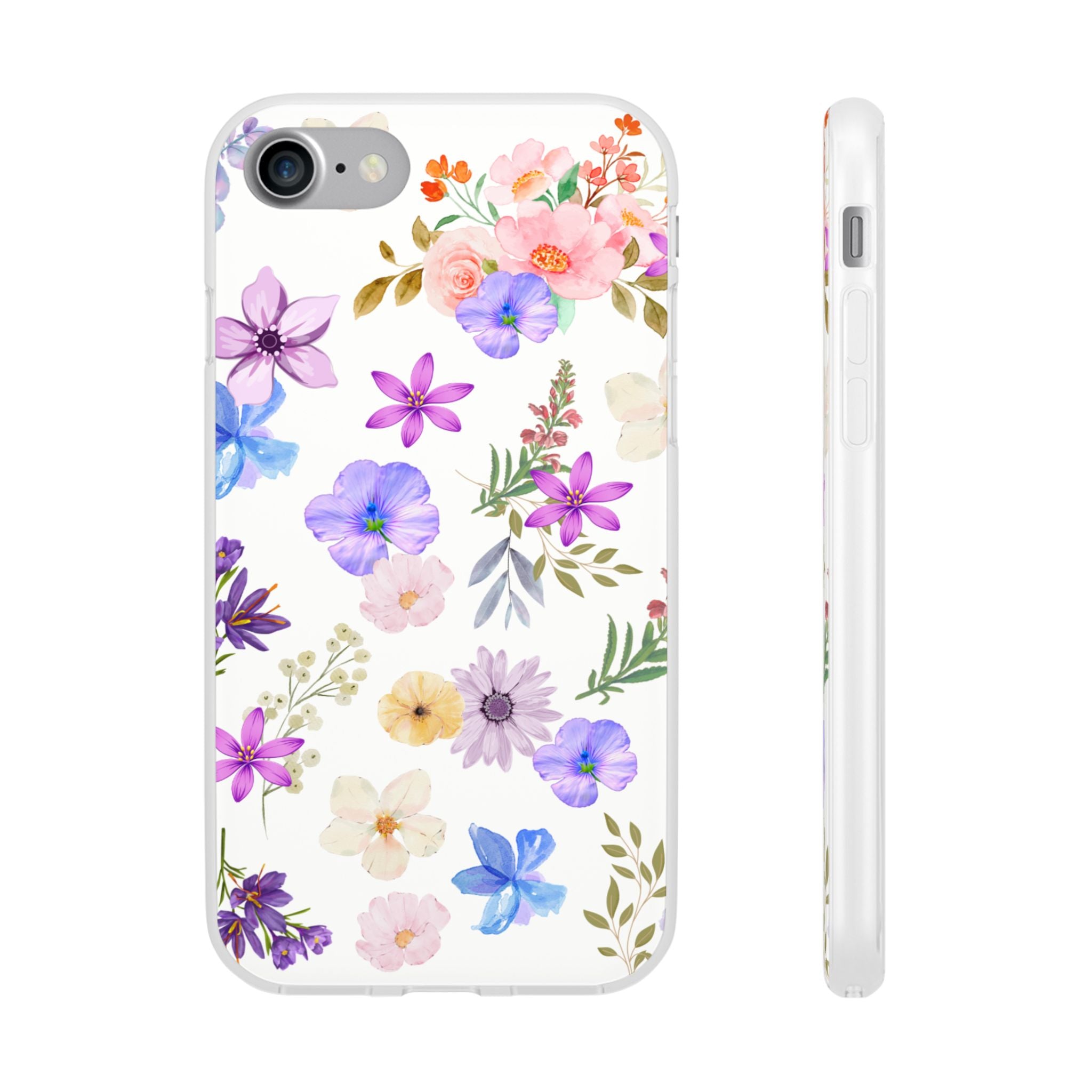 Floral White Flexi Clear Cases for Most Phone Types