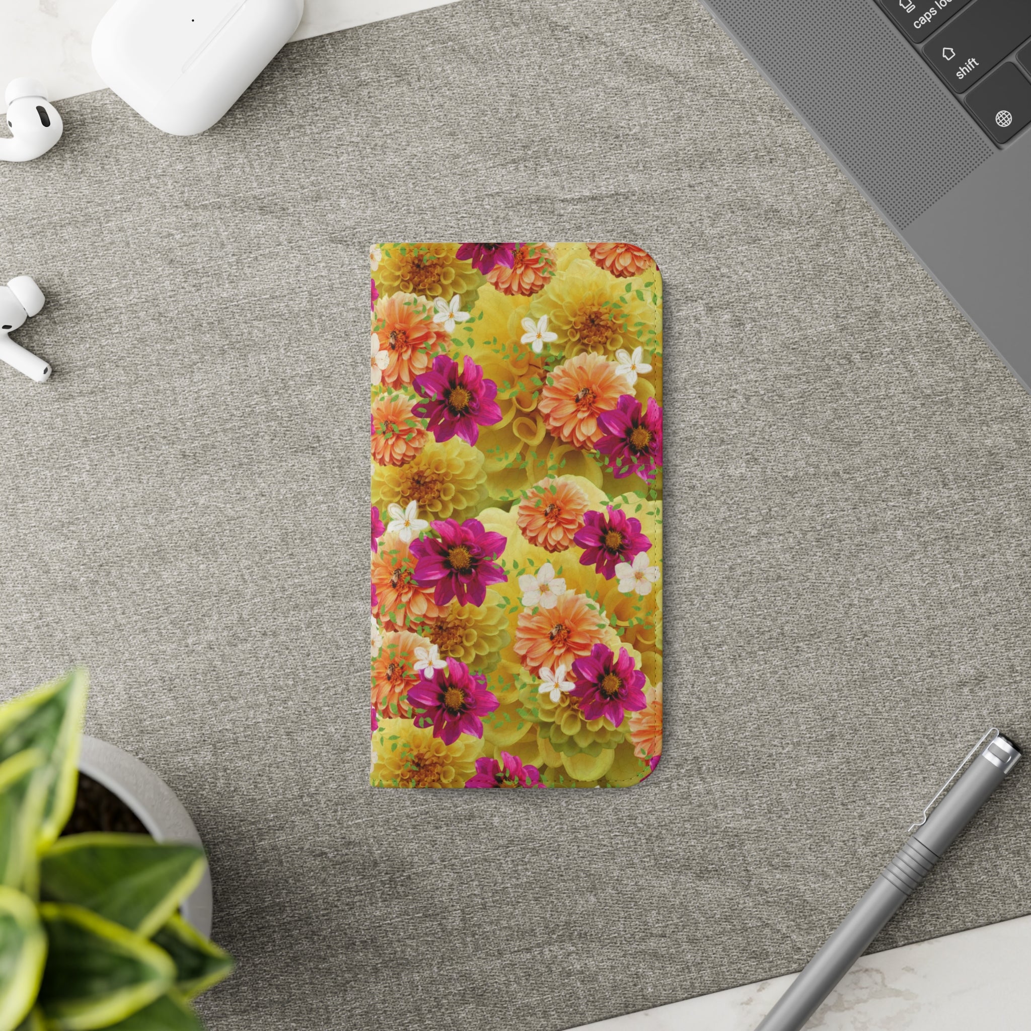 Graphic Dahlias 2 Wallet Style Phone Case Vegan Leather for most Phones