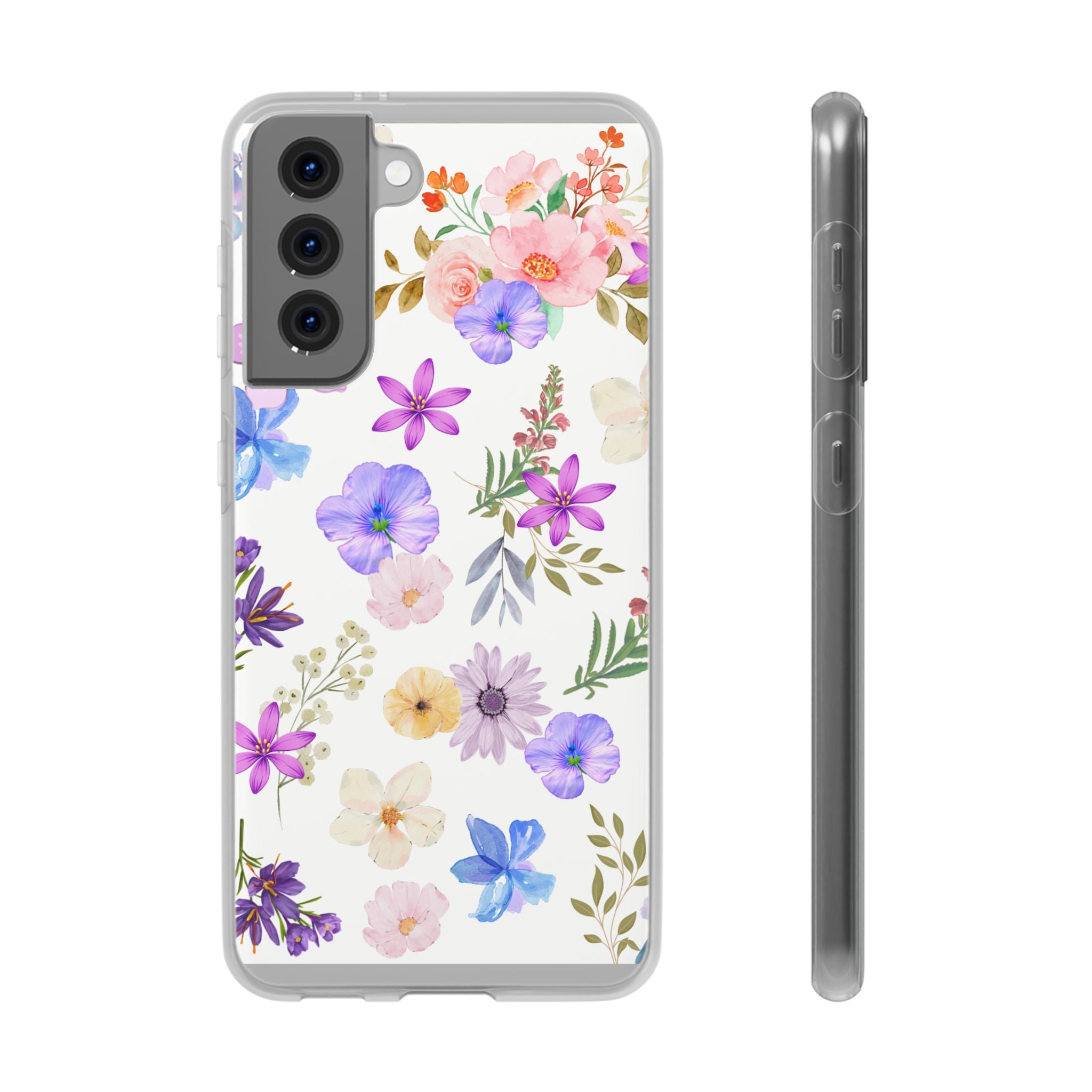 Floral White Flexi Clear Cases for Most Phone Types