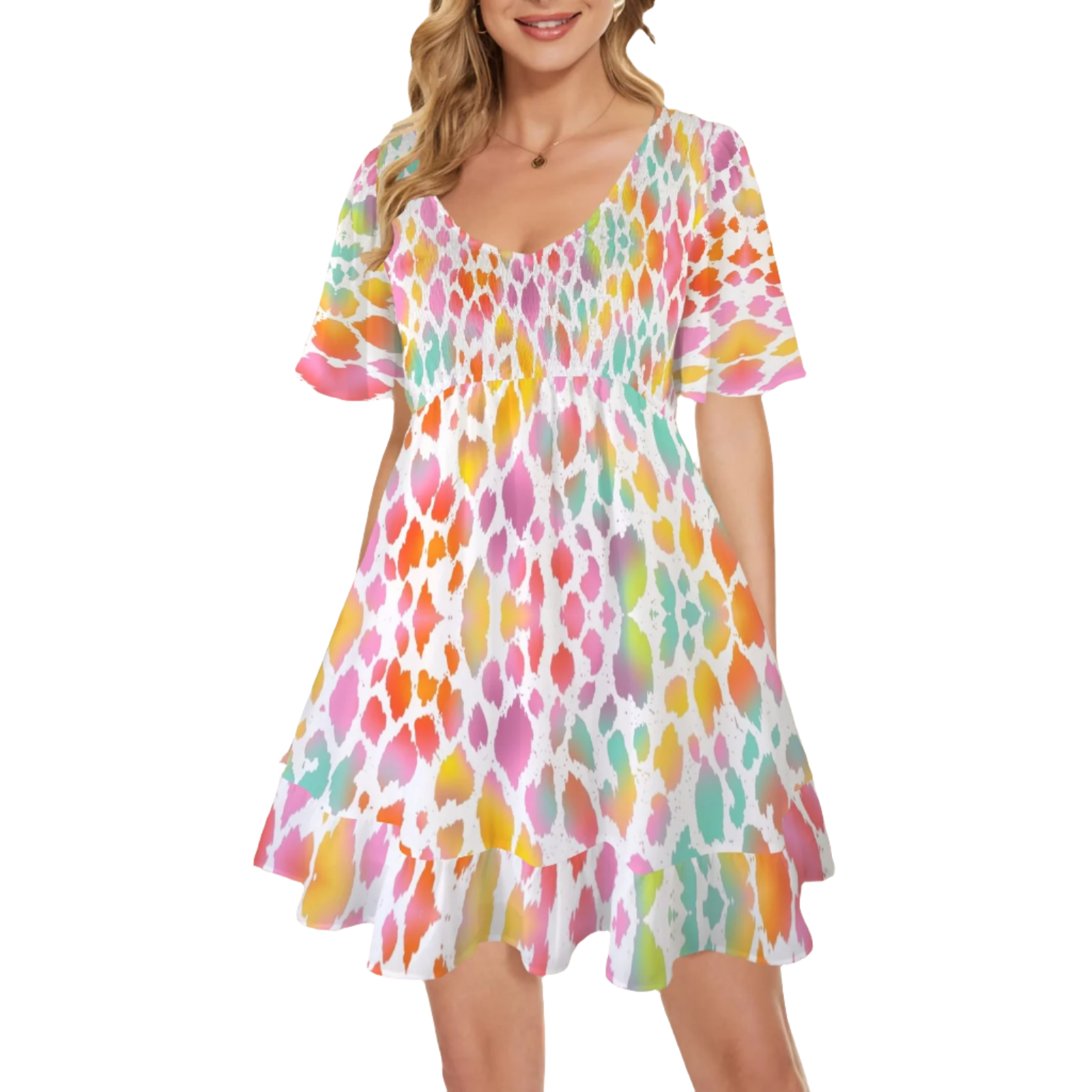 Candy Leopard V Neck Flutter Sleeves Dress up to 5 XL (FWS)