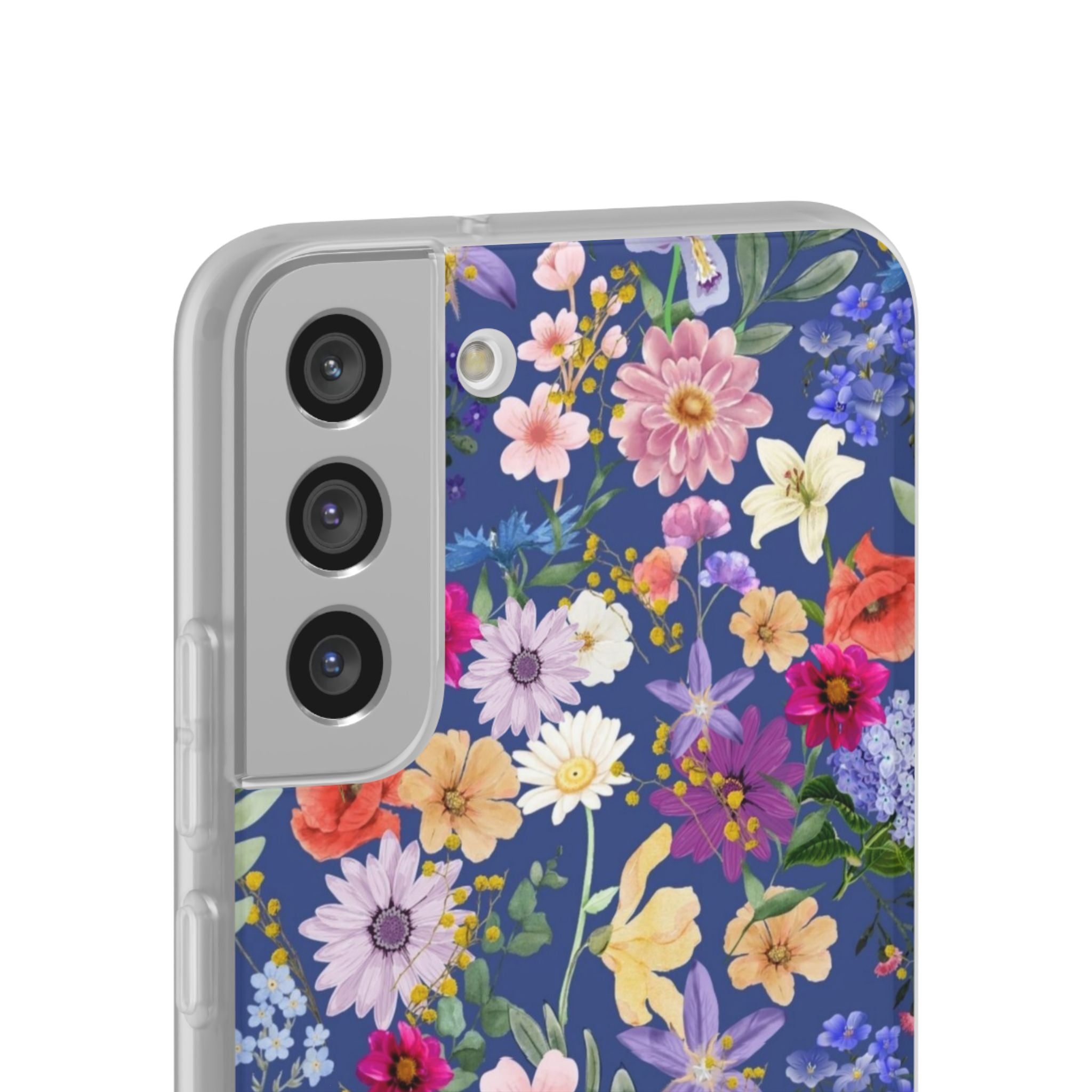 Blue Colourful Floral Flexi Clear Cases for Most Phone Types