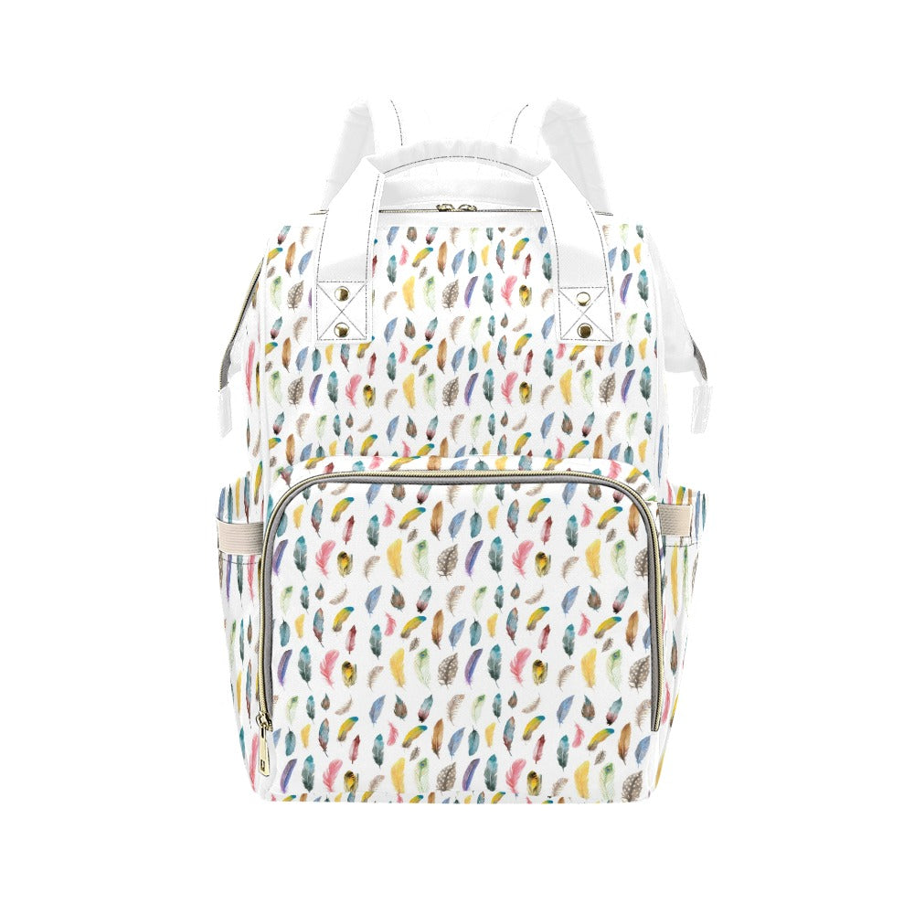 Colourful Feathers Multi Function Backpack with White Handles