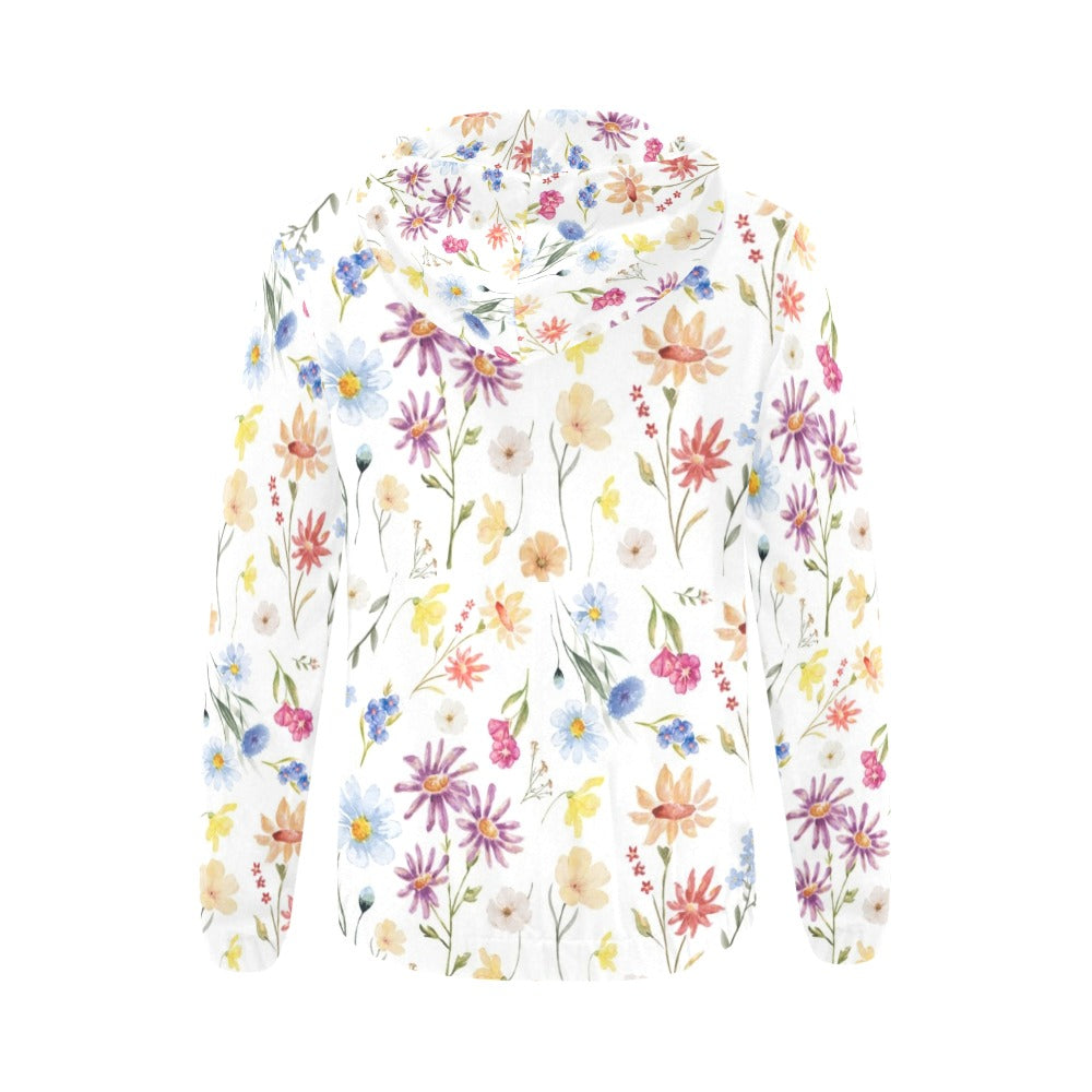 Wildflowers Painted White Full Zip Hoodie up to 2 XL