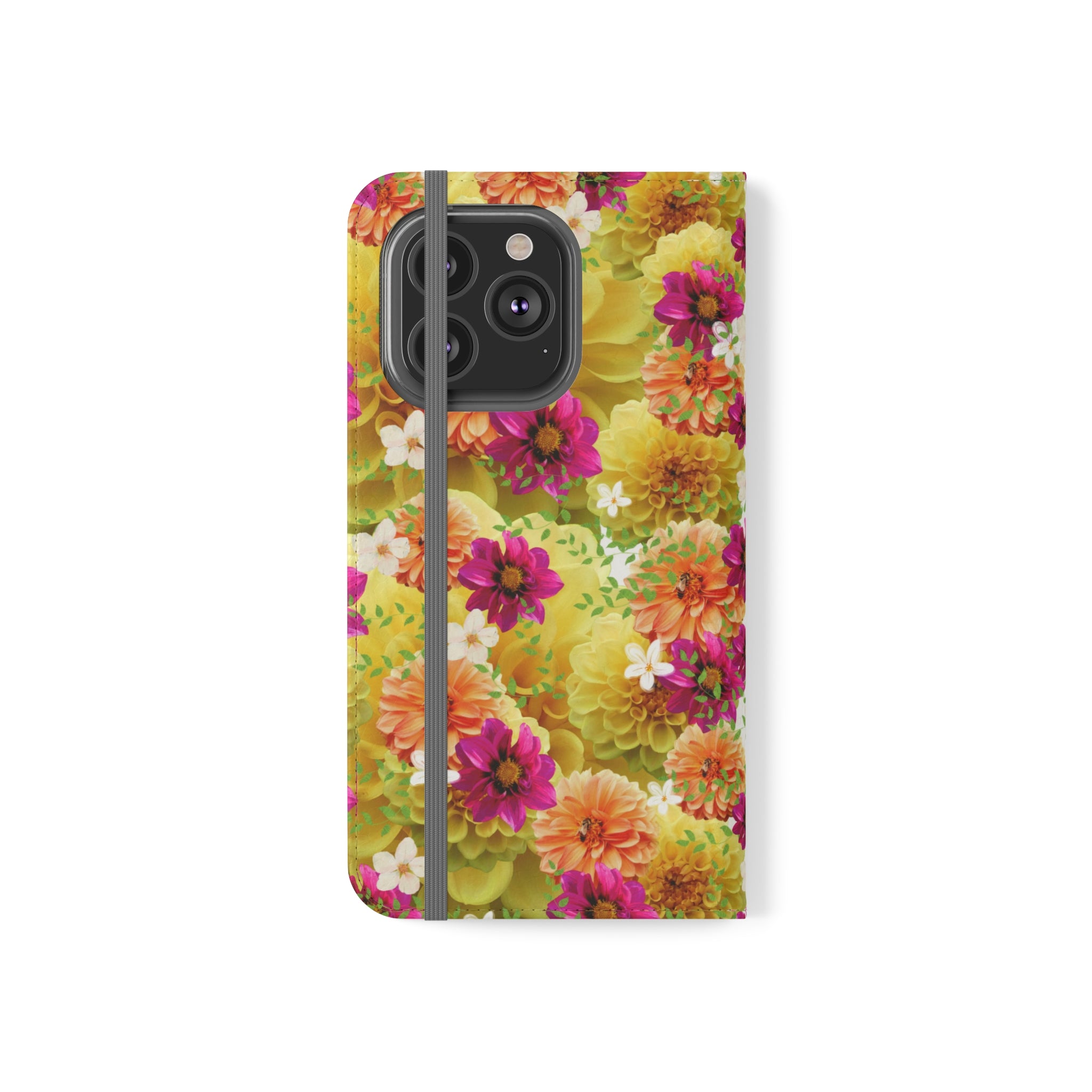 Graphic Dahlias 2 Wallet Style Phone Case Vegan Leather for most Phones