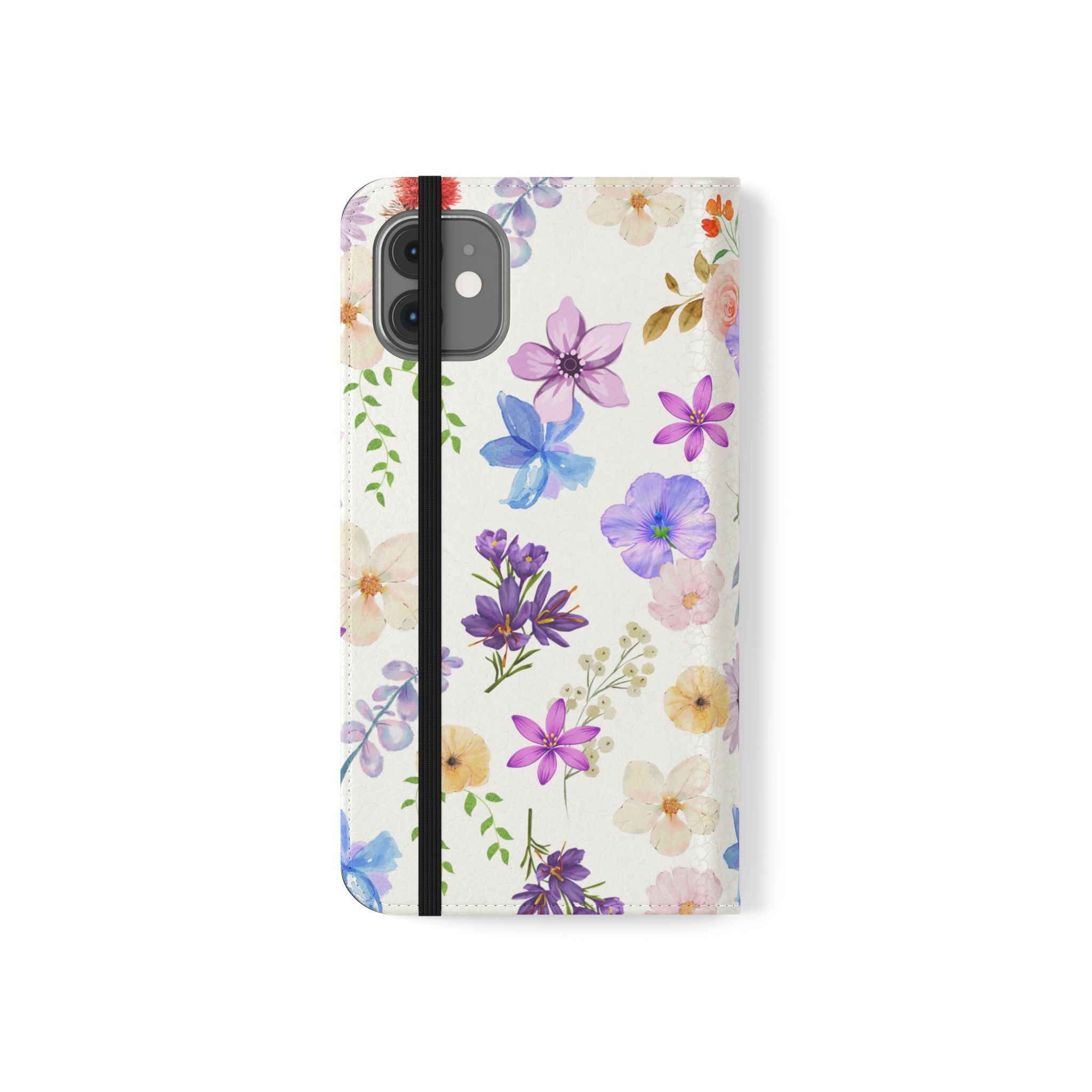 Floral White Wallet Style Phone Case Vegan Leather