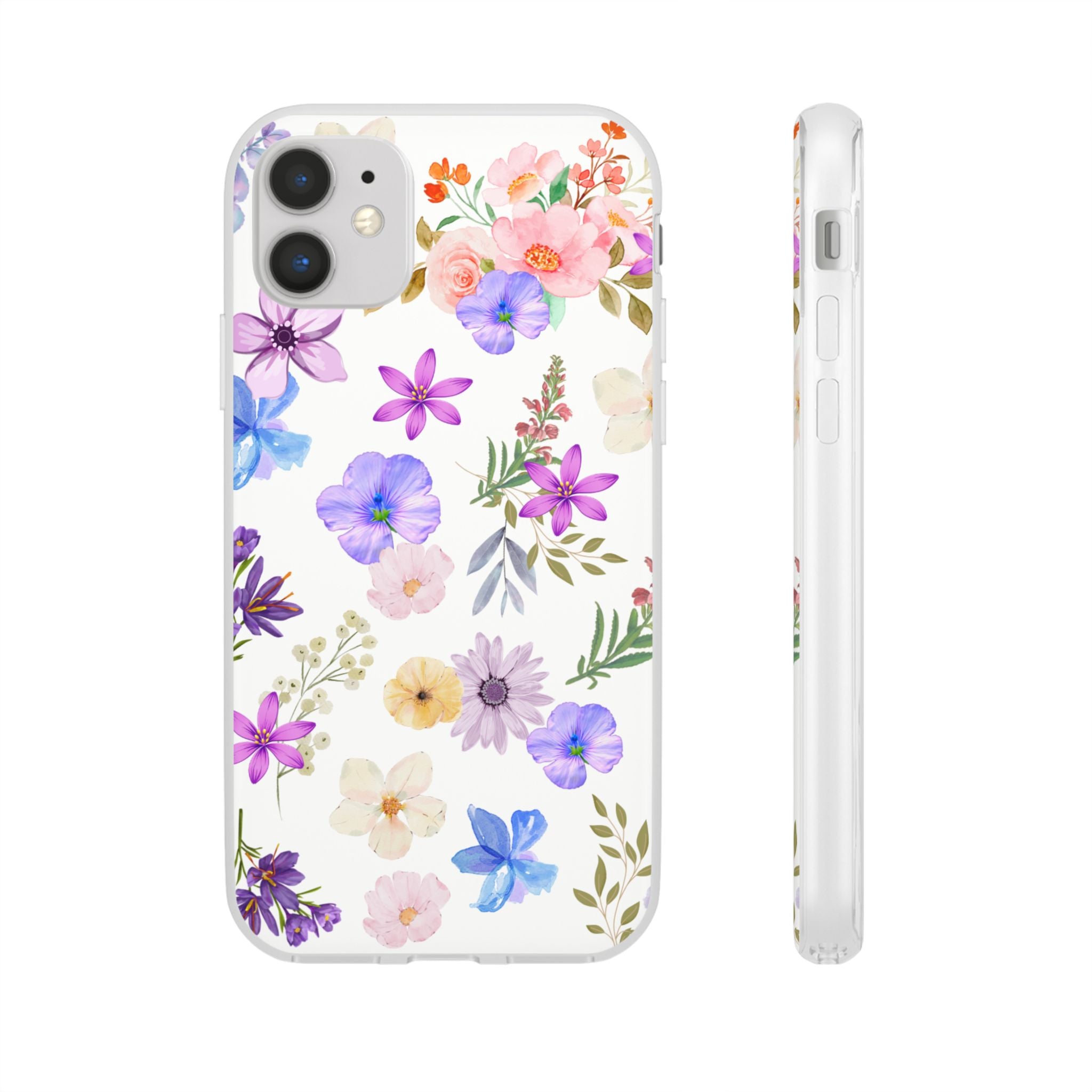 Floral White Flexi Clear Cases for Most Phone Types