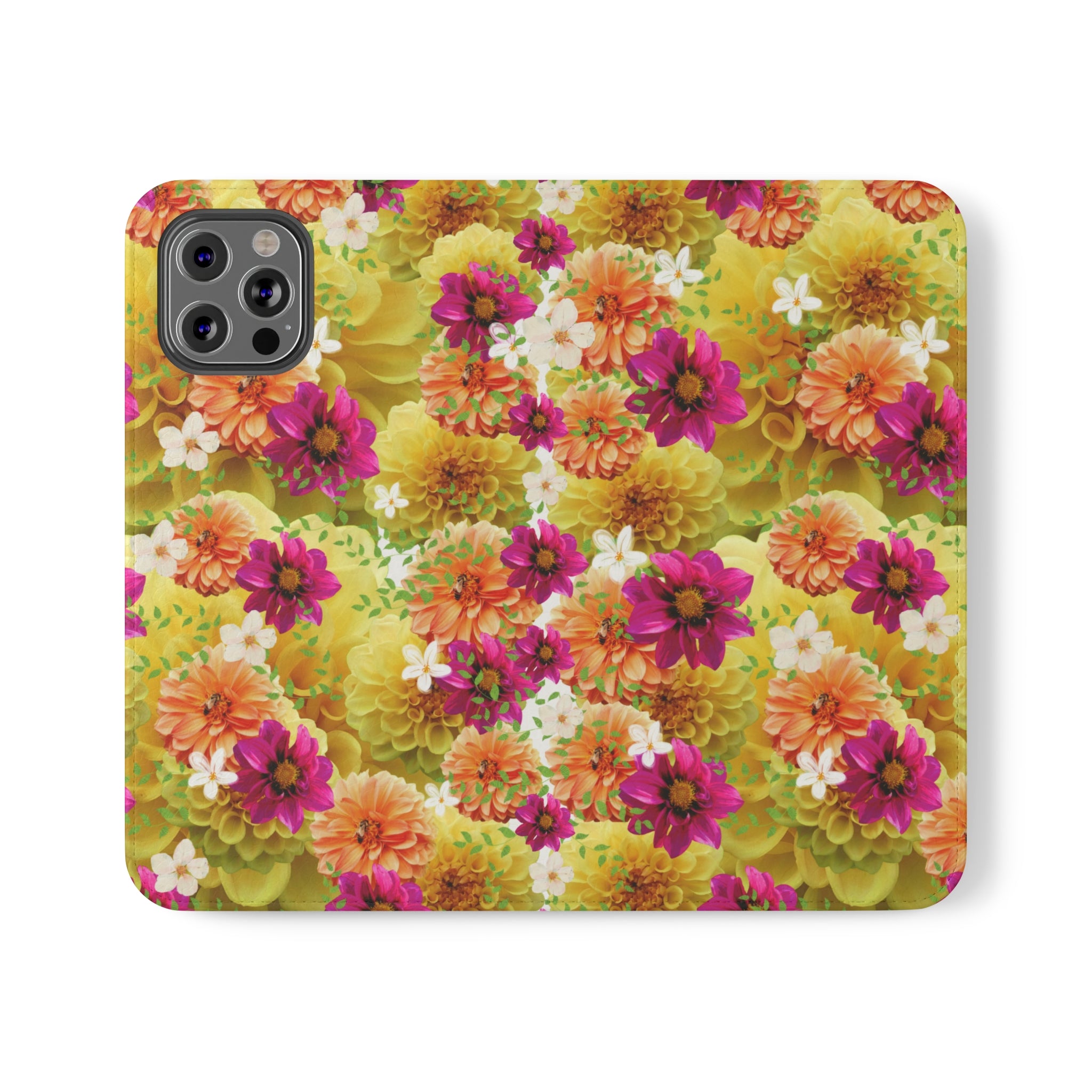 Graphic Dahlias 2 Wallet Style Phone Case Vegan Leather for most Phones