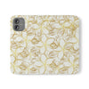 Golden Frangipanis White Wallet Style Phone Case Vegan Leather