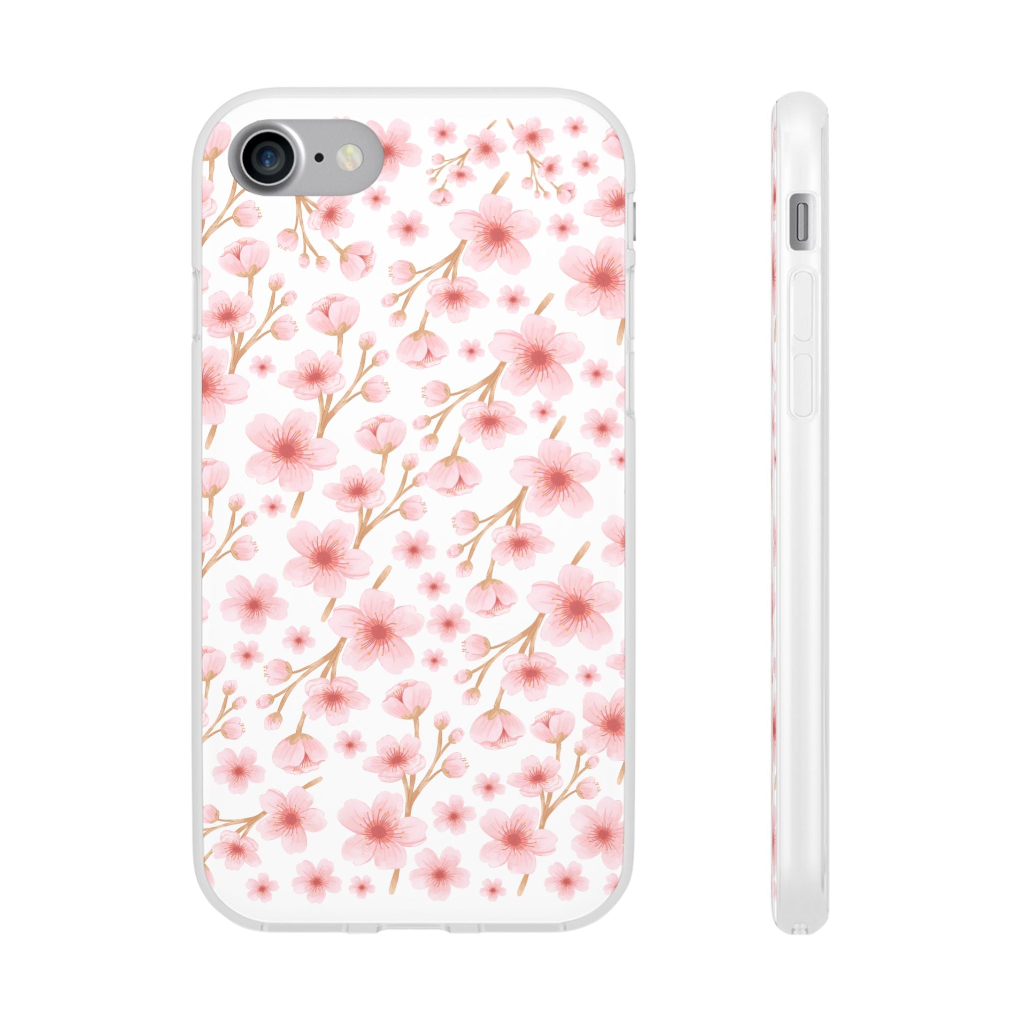 Japanese Pink Flowers White Flexi Clear Cases for Most Phone Types