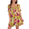 Graphic Dahlias 2 Ruffles Square Neck Dress up to 5 XL (FWS)