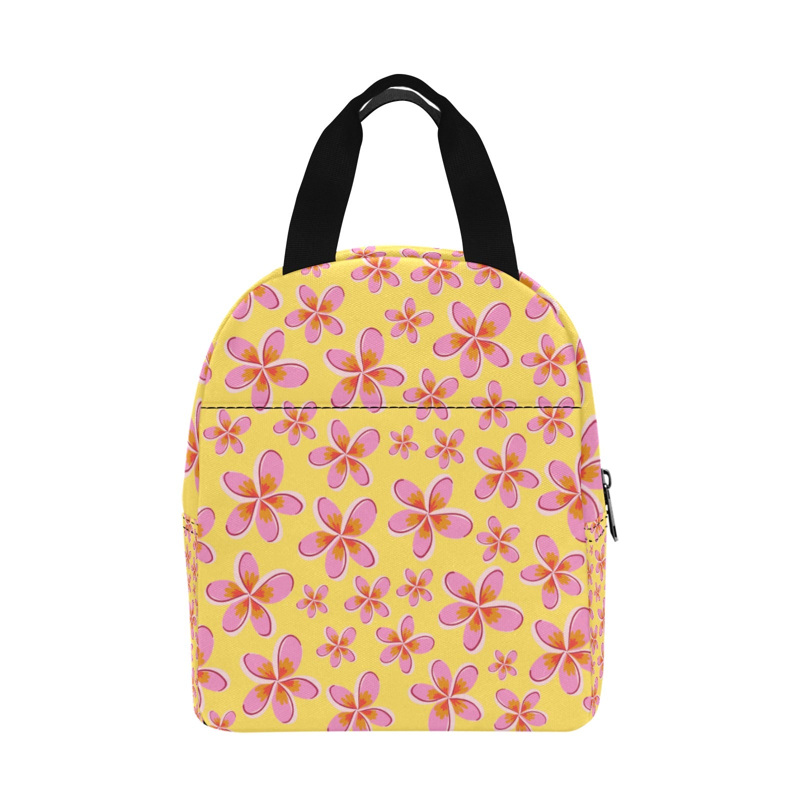 Graphic Pink Frangipanis Yellow Insulated Zipper Lunch Bag