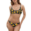 Yellow Frangipanis Black Bikini Swimsuit with Adjustable Black Straps (FWS)