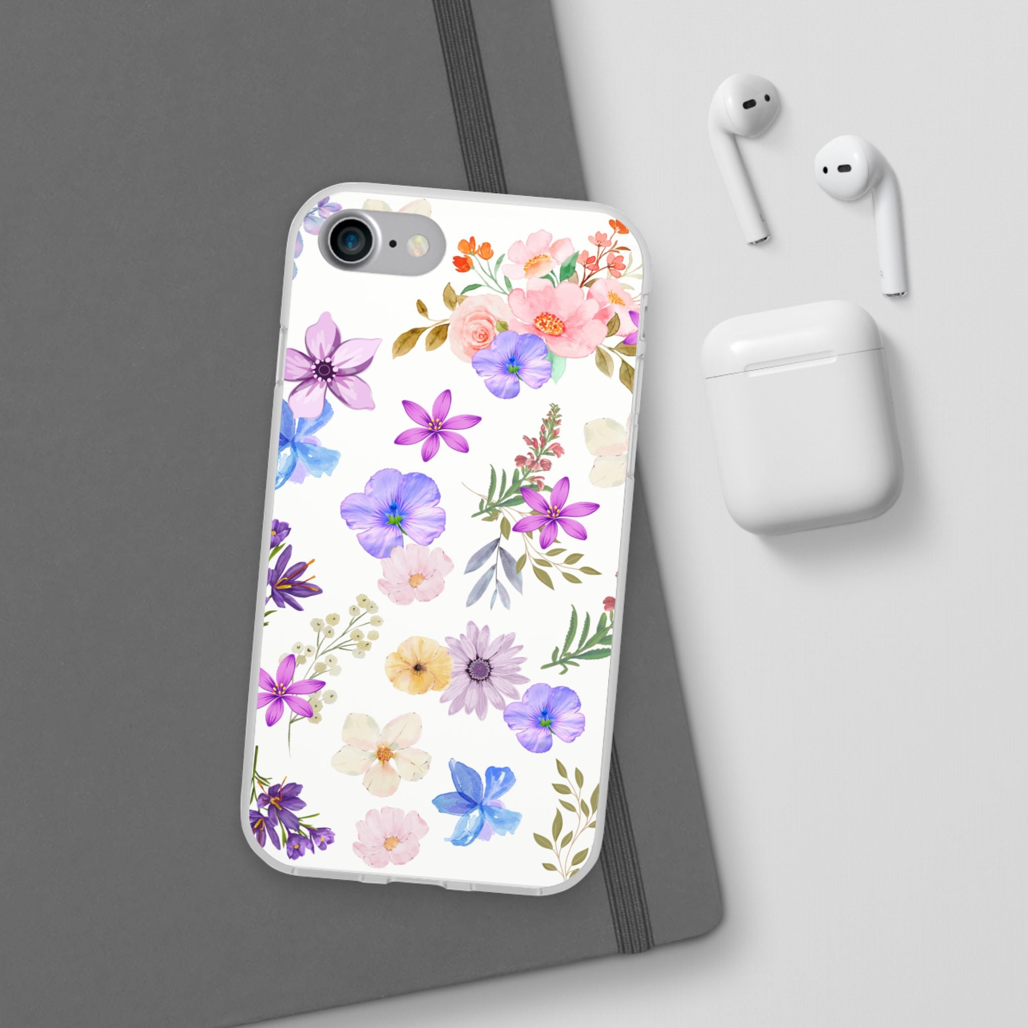 Floral White Flexi Clear Cases for Most Phone Types