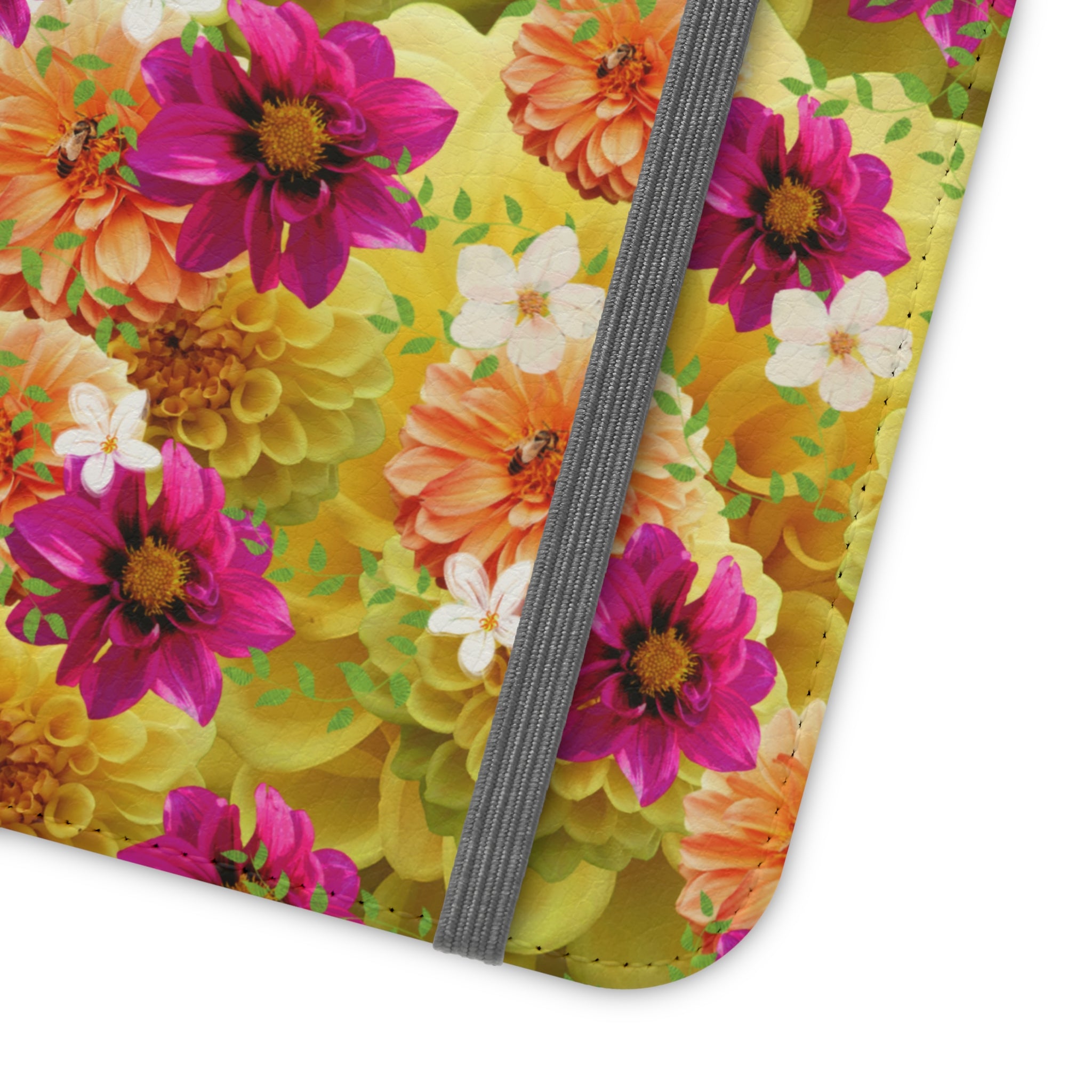 Graphic Dahlias 2 Wallet Style Phone Case Vegan Leather for most Phones