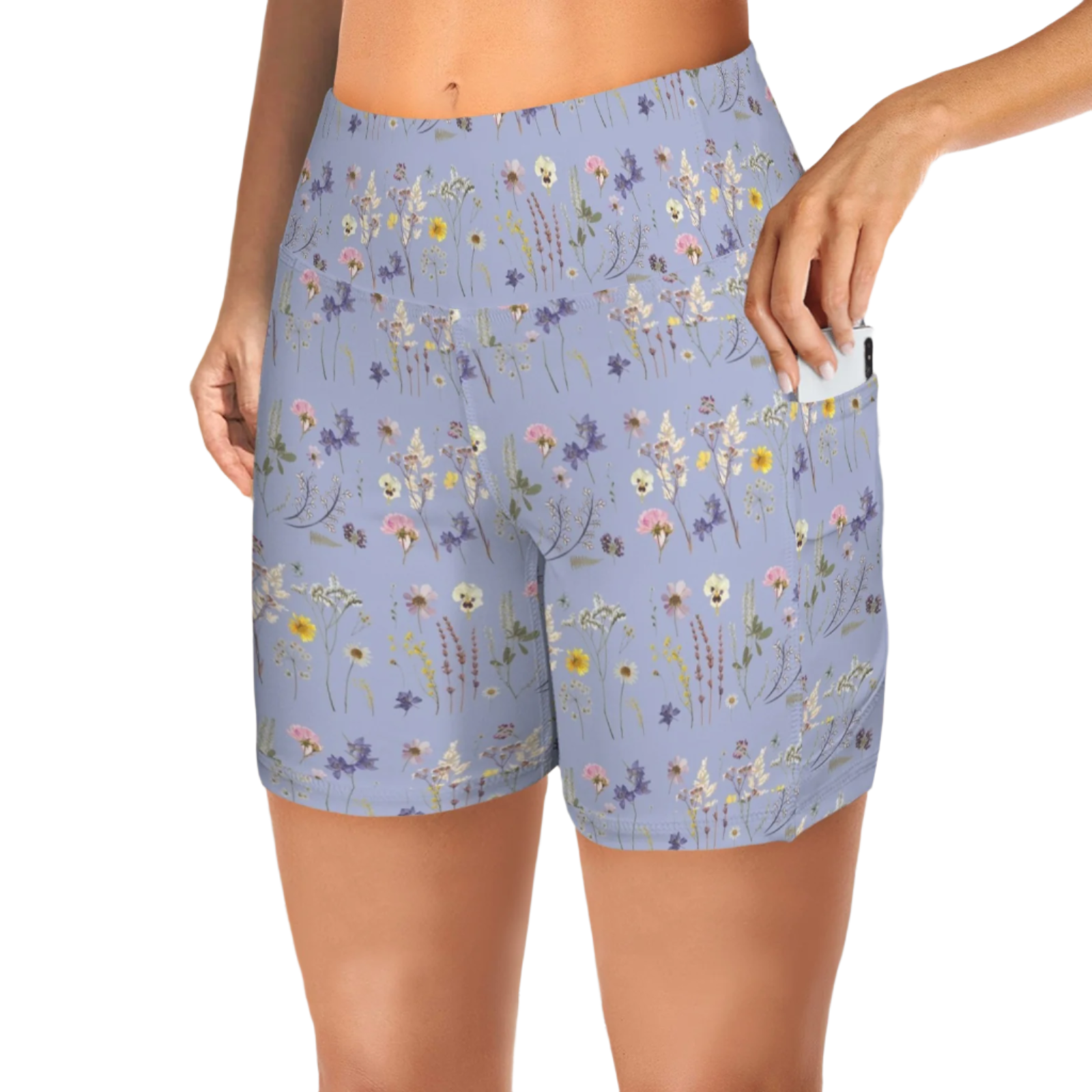 Wildflowers Lilac Yoga Shorts with Pockets up to 5 XL (FWS)