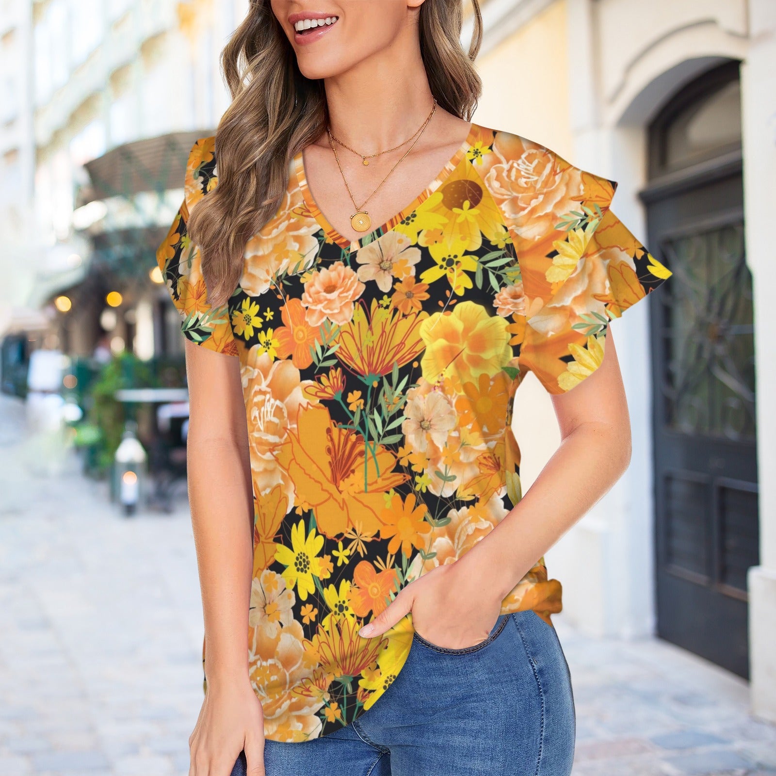 Orange & Yellow Floral Black