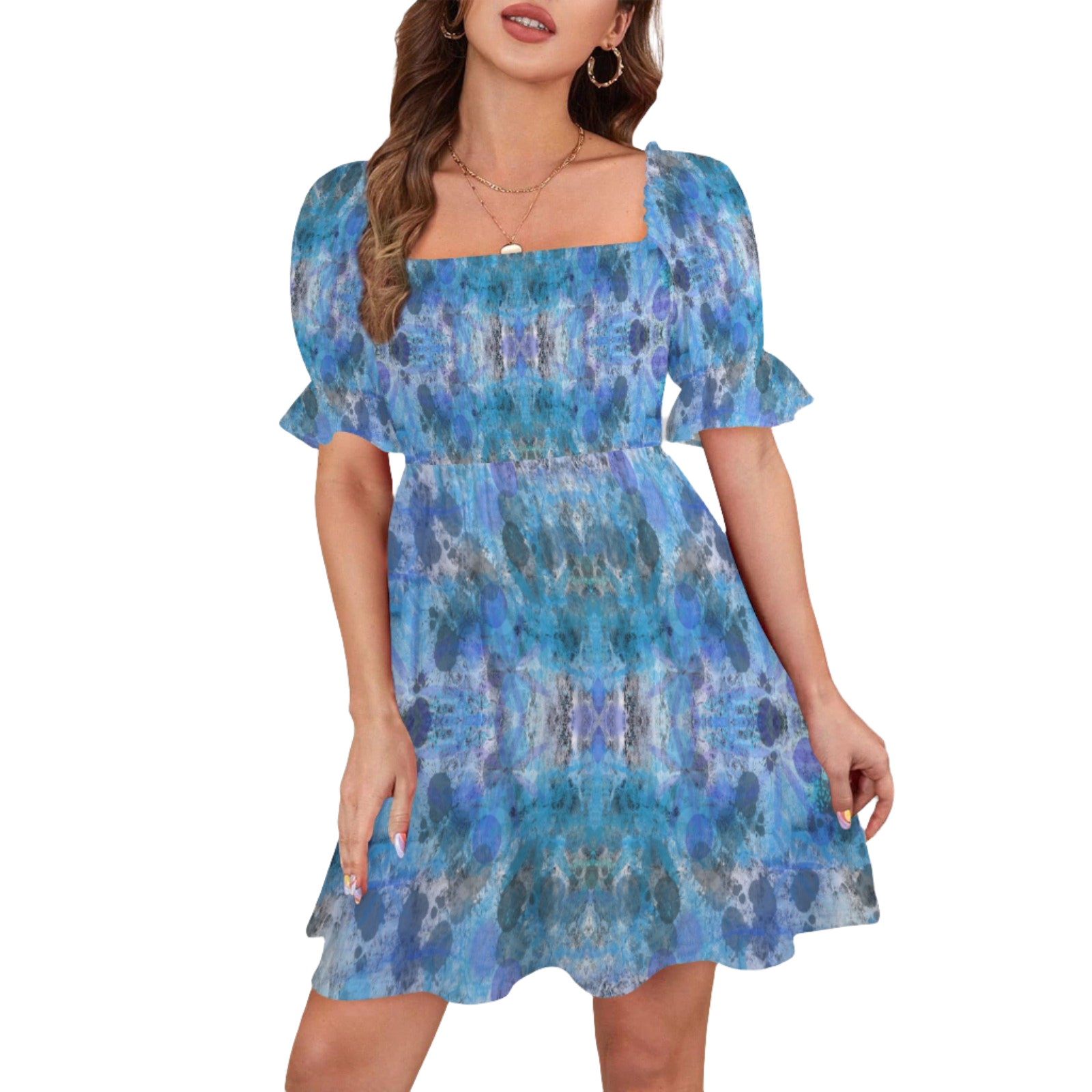 Blue Days Ruffles Square Neck Dress up to 5 XL (FWS)