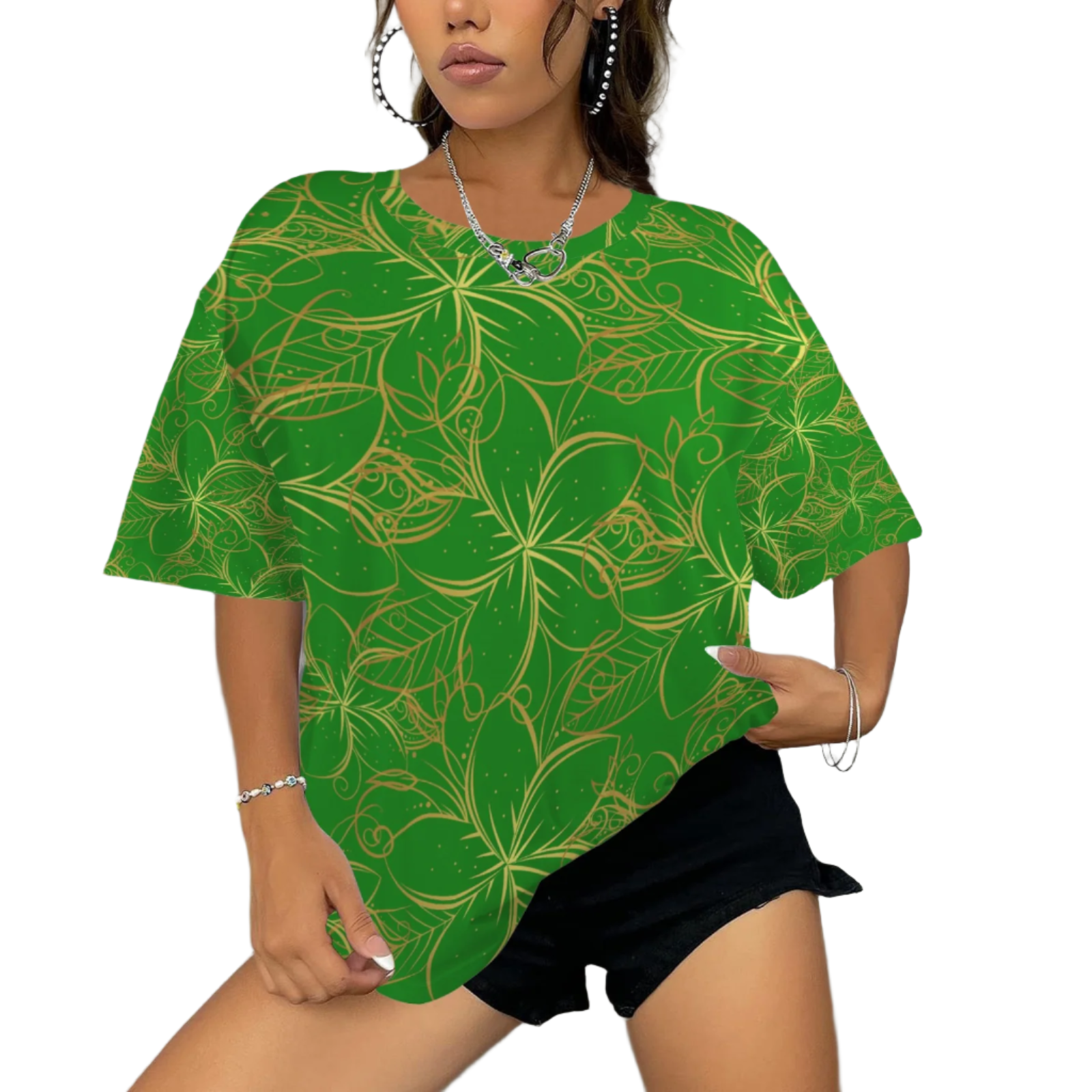 Golden Frangipani Green Baggy Women's Top up to 6 XL (FWS)