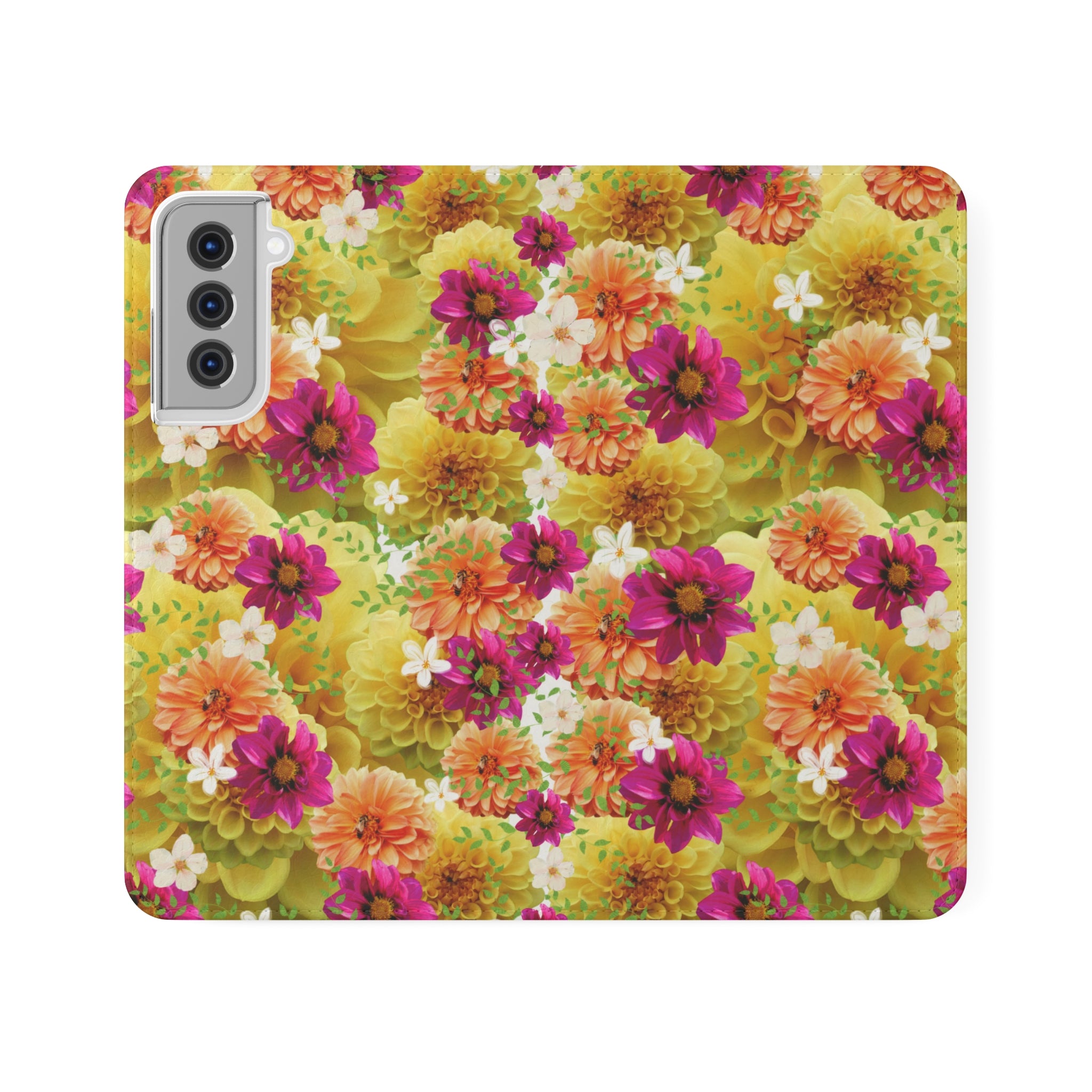 Graphic Dahlias 2 Wallet Style Phone Case Vegan Leather for most Phones