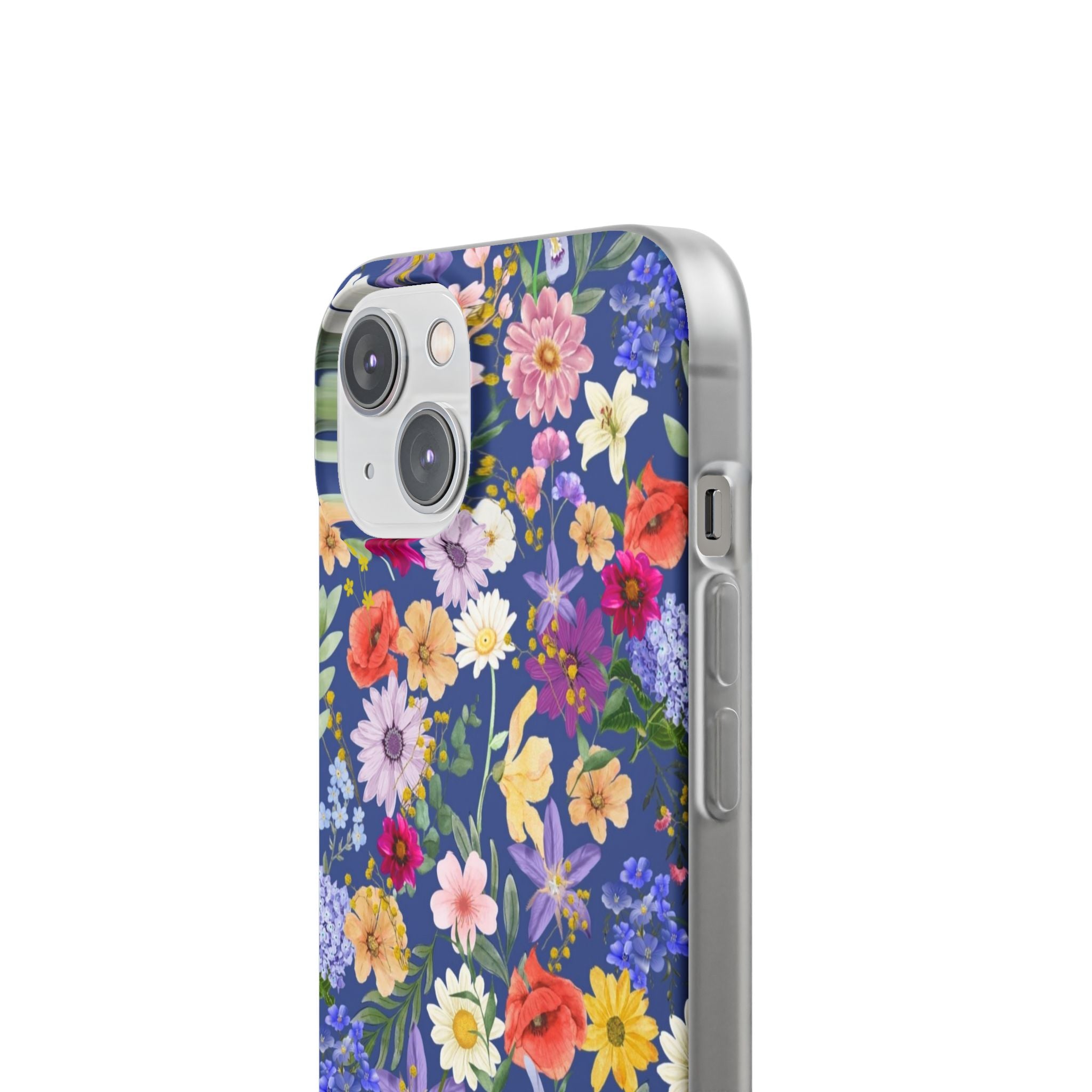 Blue Colourful Floral Flexi Clear Cases for Most Phone Types