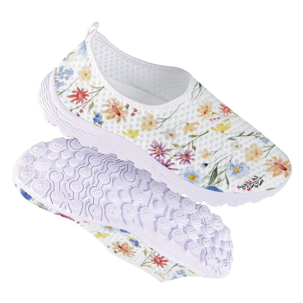 Wildflowers Painted White Non-Slip Sneakers Lightweight