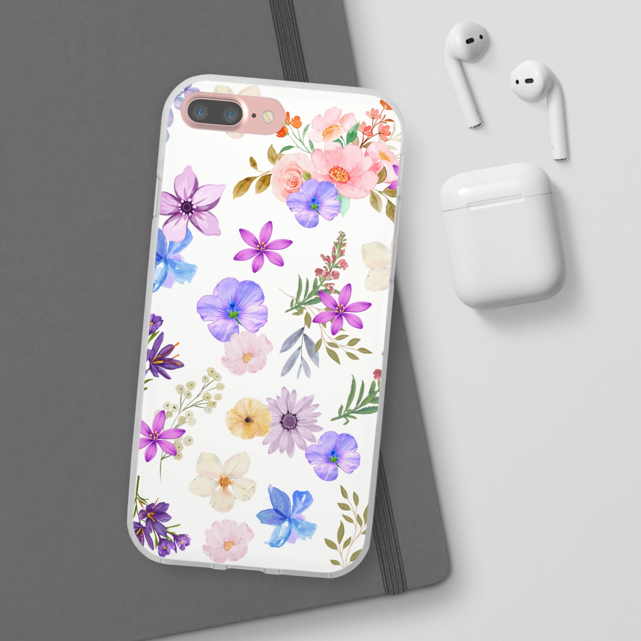 Floral White Flexi Clear Cases for Most Phone Types