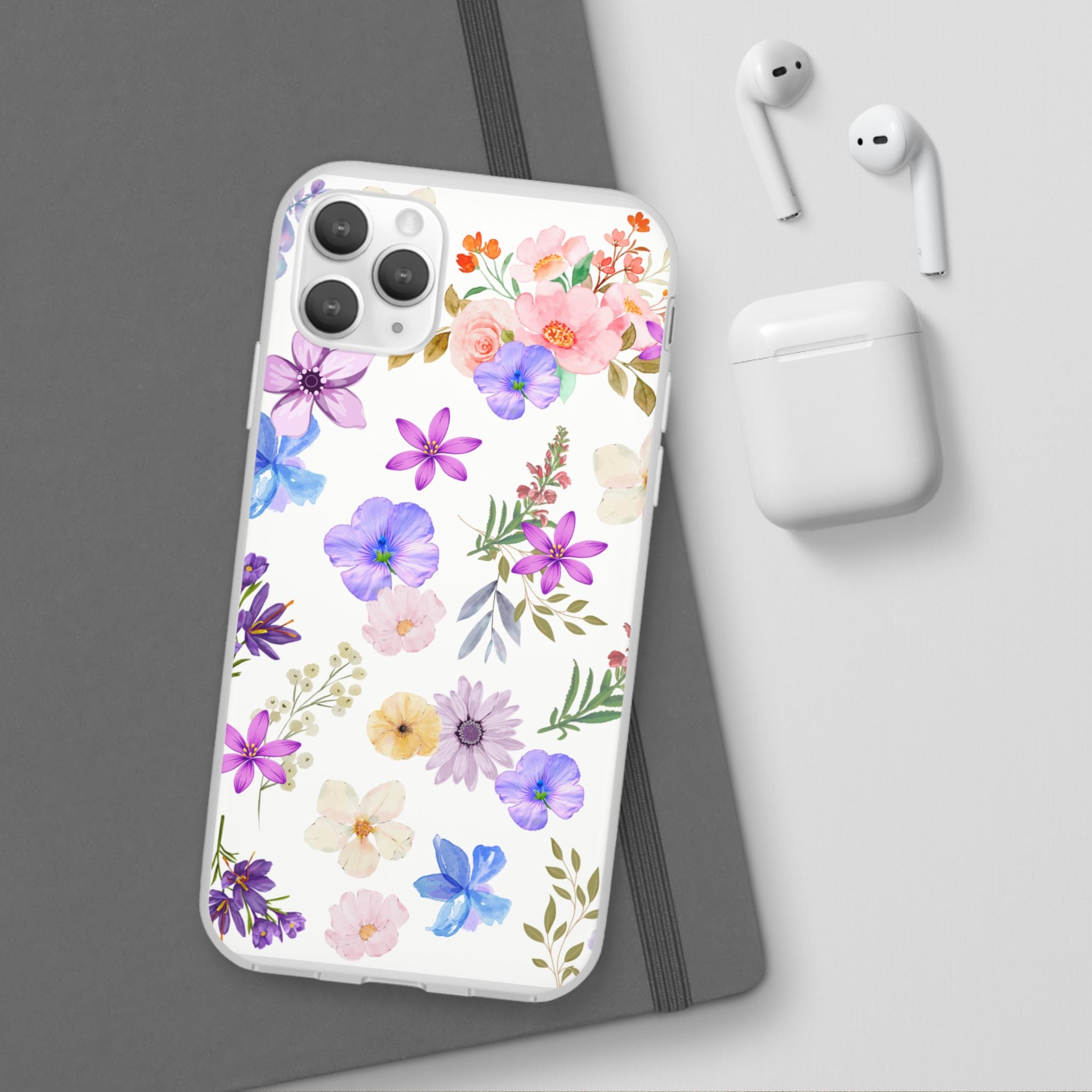 Floral White Flexi Clear Cases for Most Phone Types