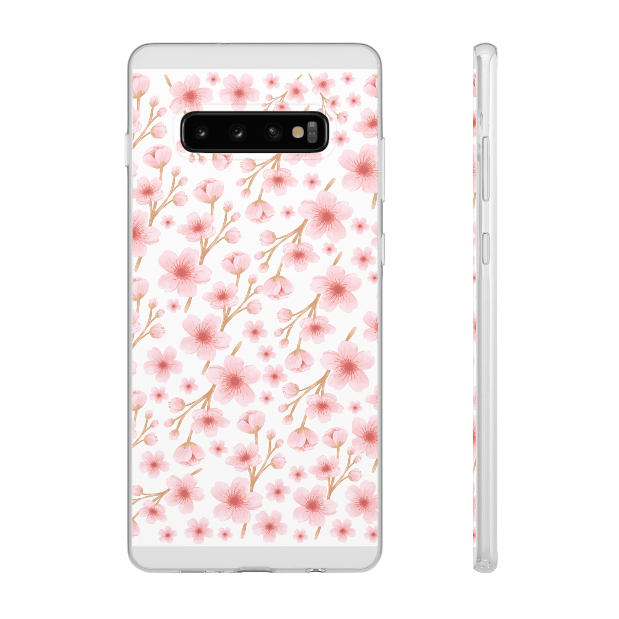 Japanese Pink Flowers White Flexi Clear Cases for Most Phone Types