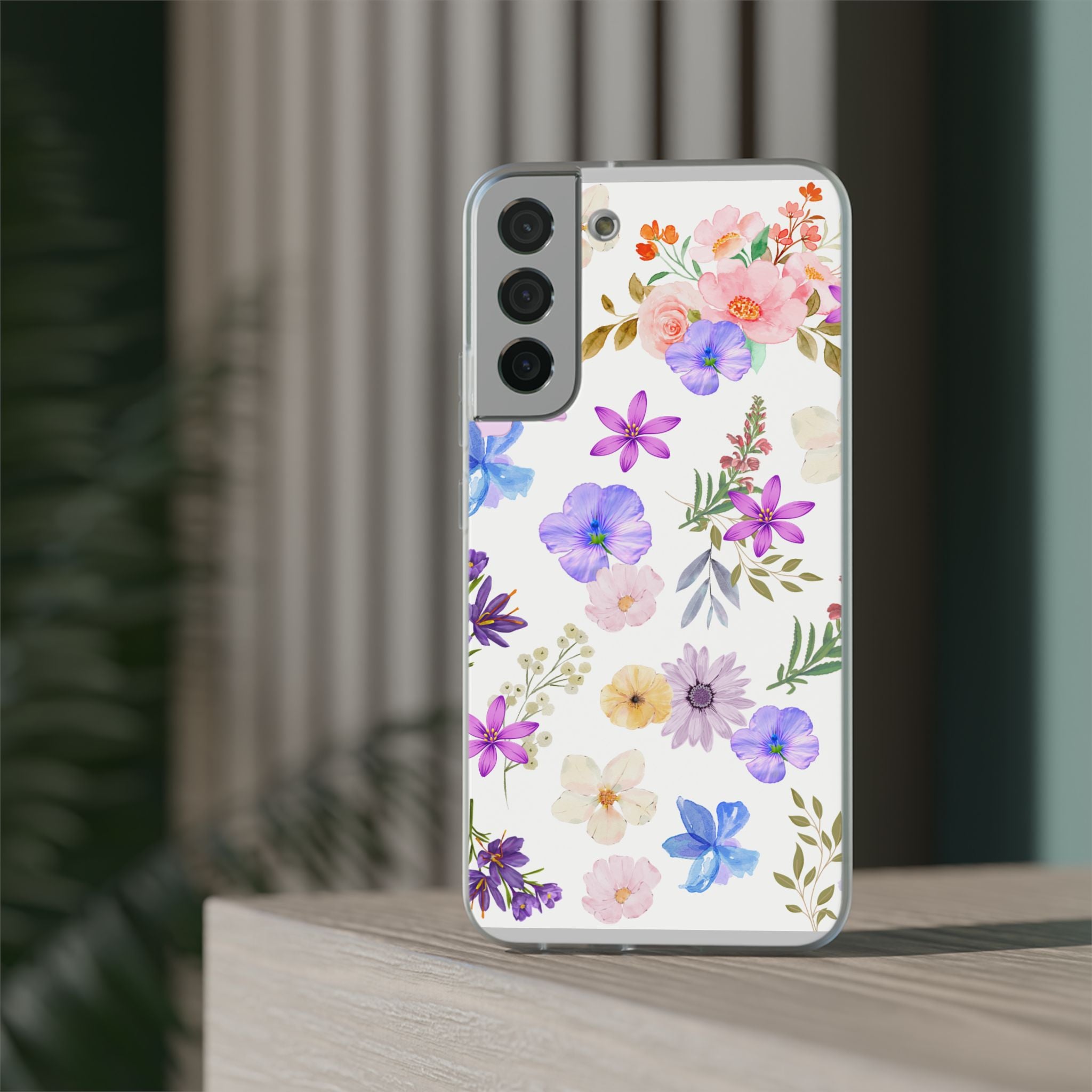 Floral White Flexi Clear Cases for Most Phone Types