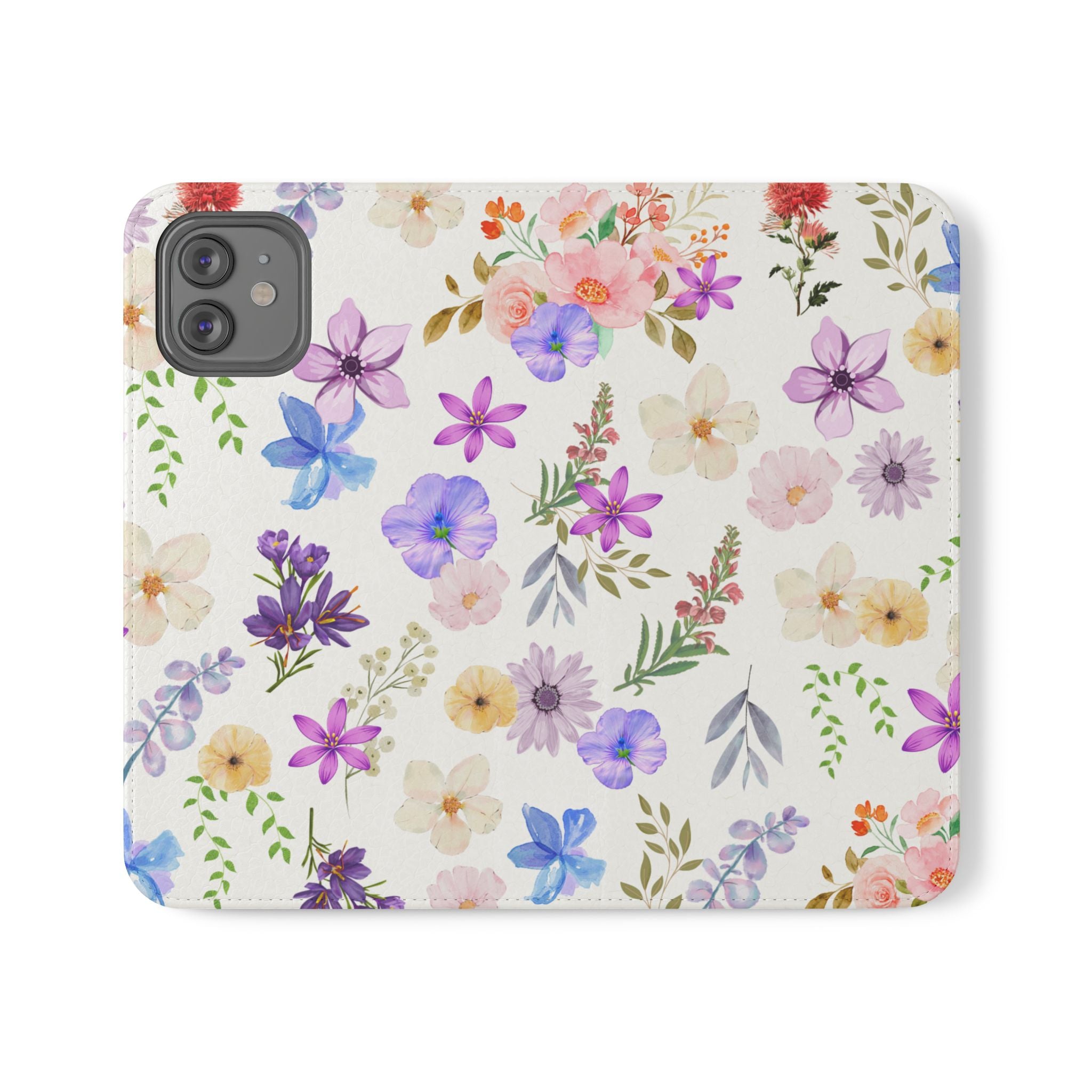 Floral White Wallet Style Phone Case Vegan Leather
