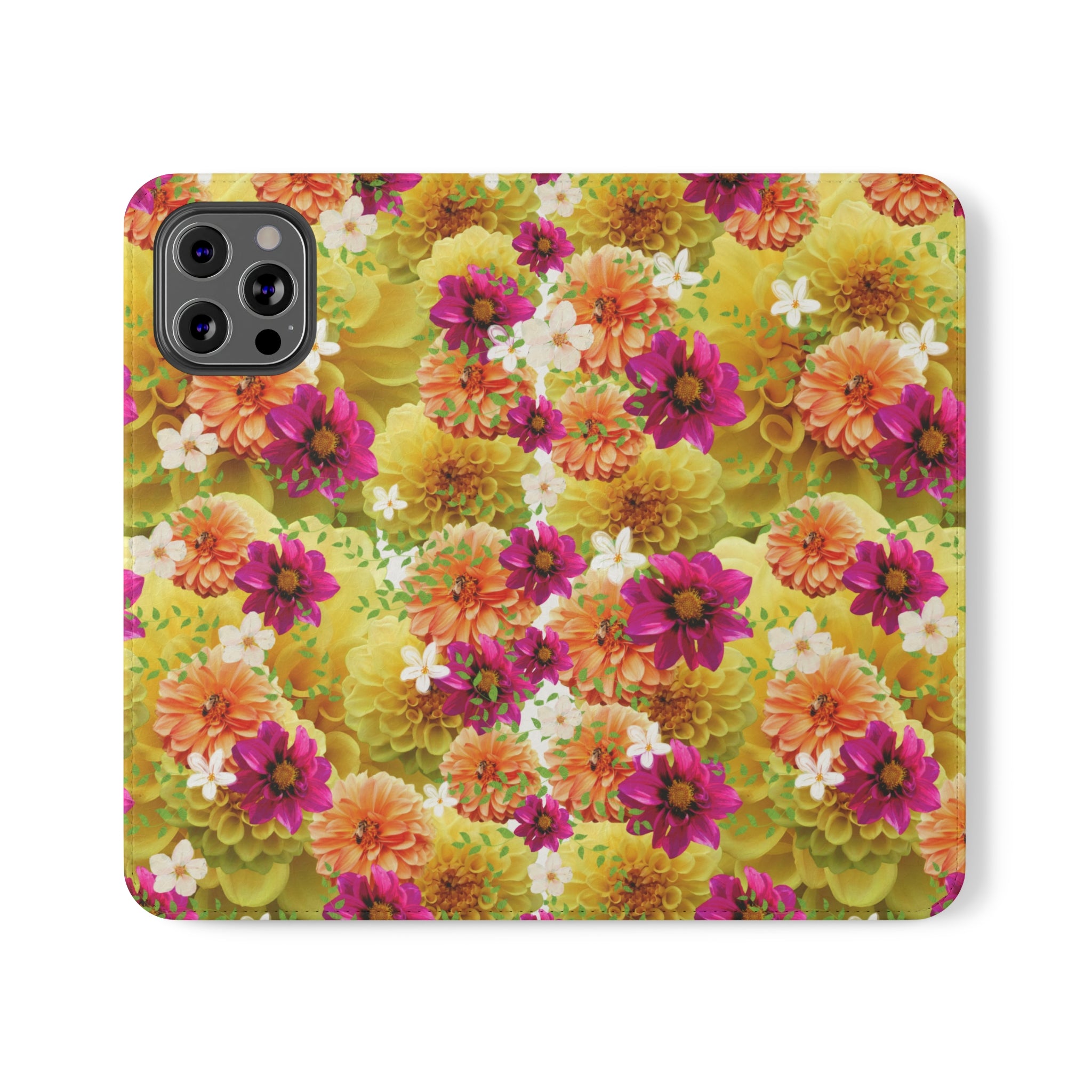 Graphic Dahlias 2 Wallet Style Phone Case Vegan Leather for most Phones