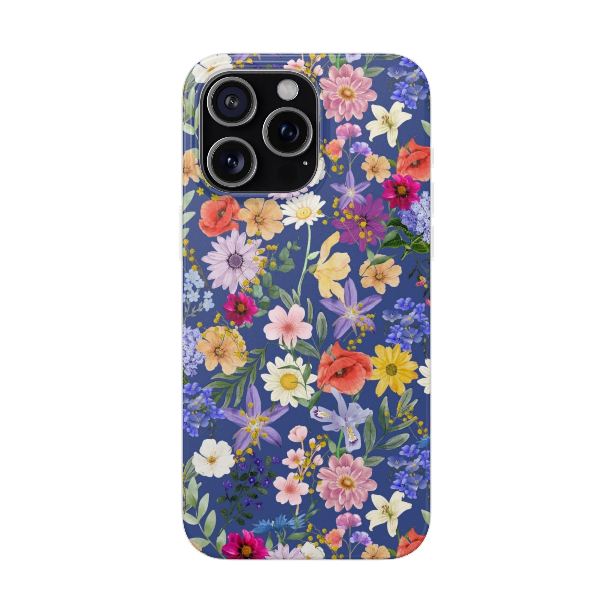 Blue Colourful Floral Flexi Clear Cases for Most Phone Types