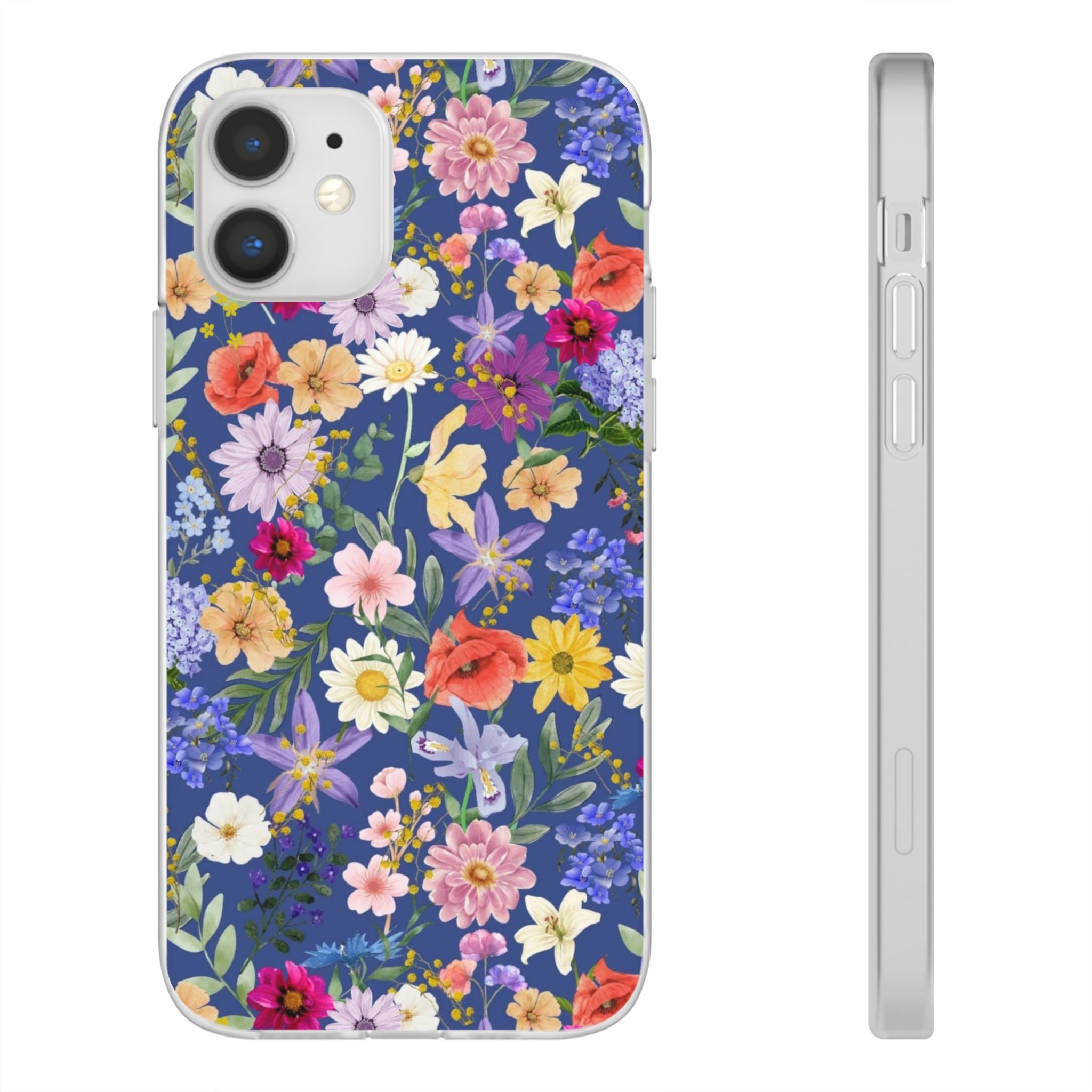 Blue Colourful Floral Flexi Clear Cases for Most Phone Types