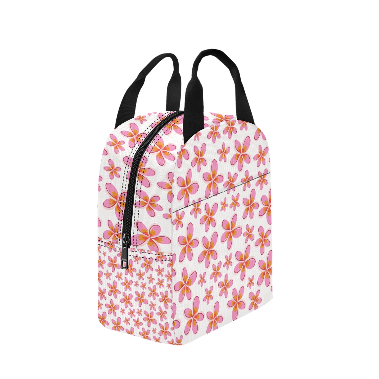 Graphic Pink Frangipanis White Insulated Zipper Lunch Bag