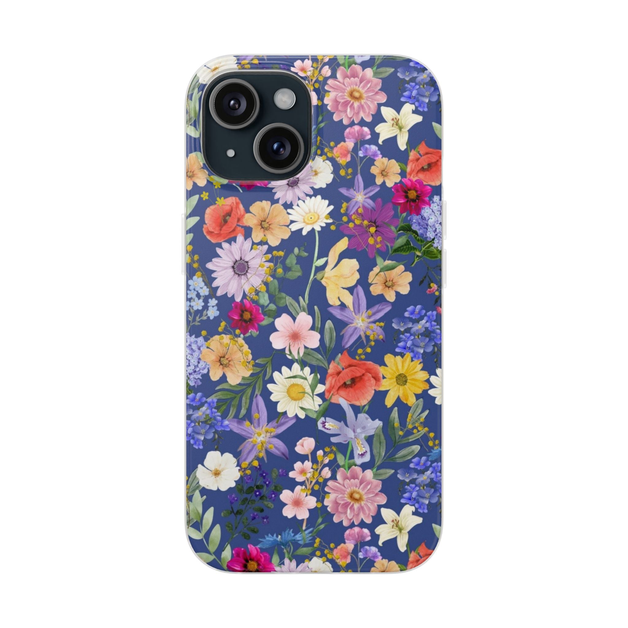 Blue Colourful Floral Flexi Clear Cases for Most Phone Types