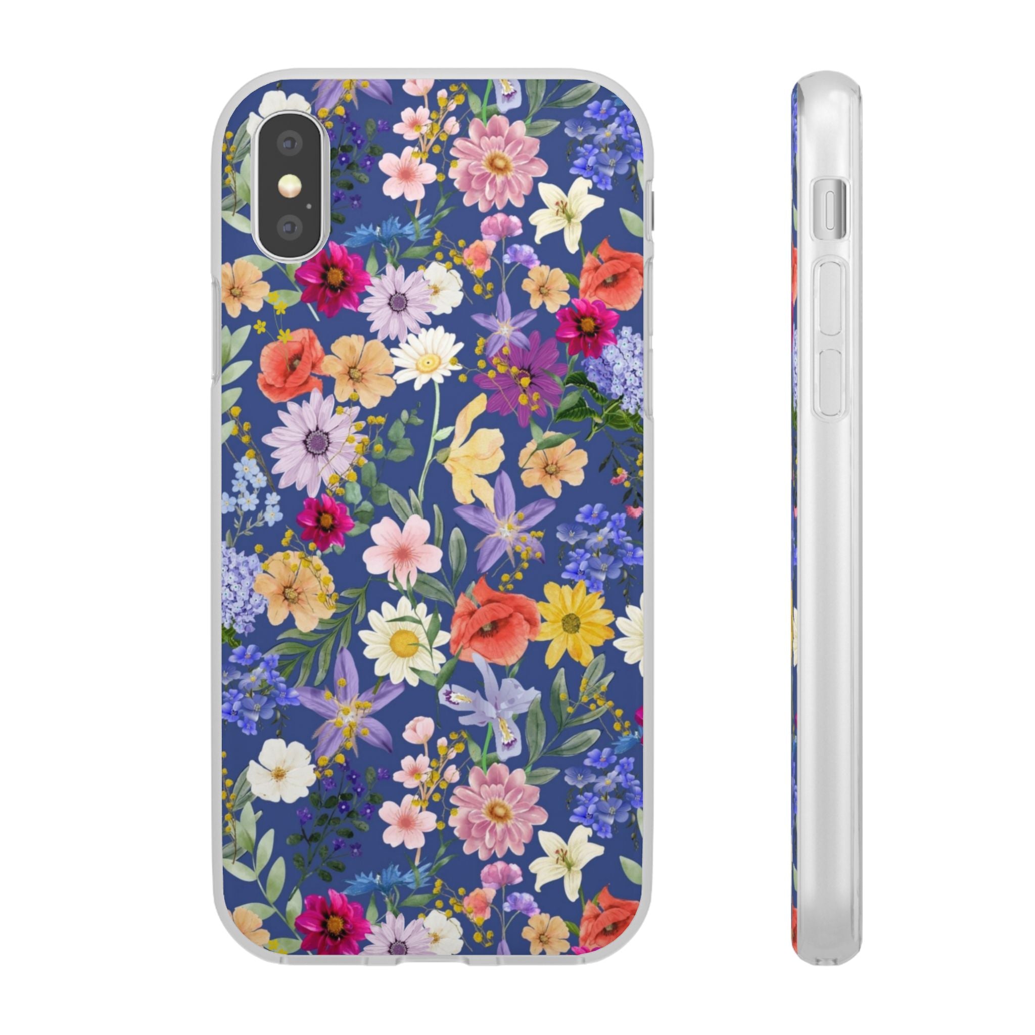 Blue Colourful Floral Flexi Clear Cases for Most Phone Types