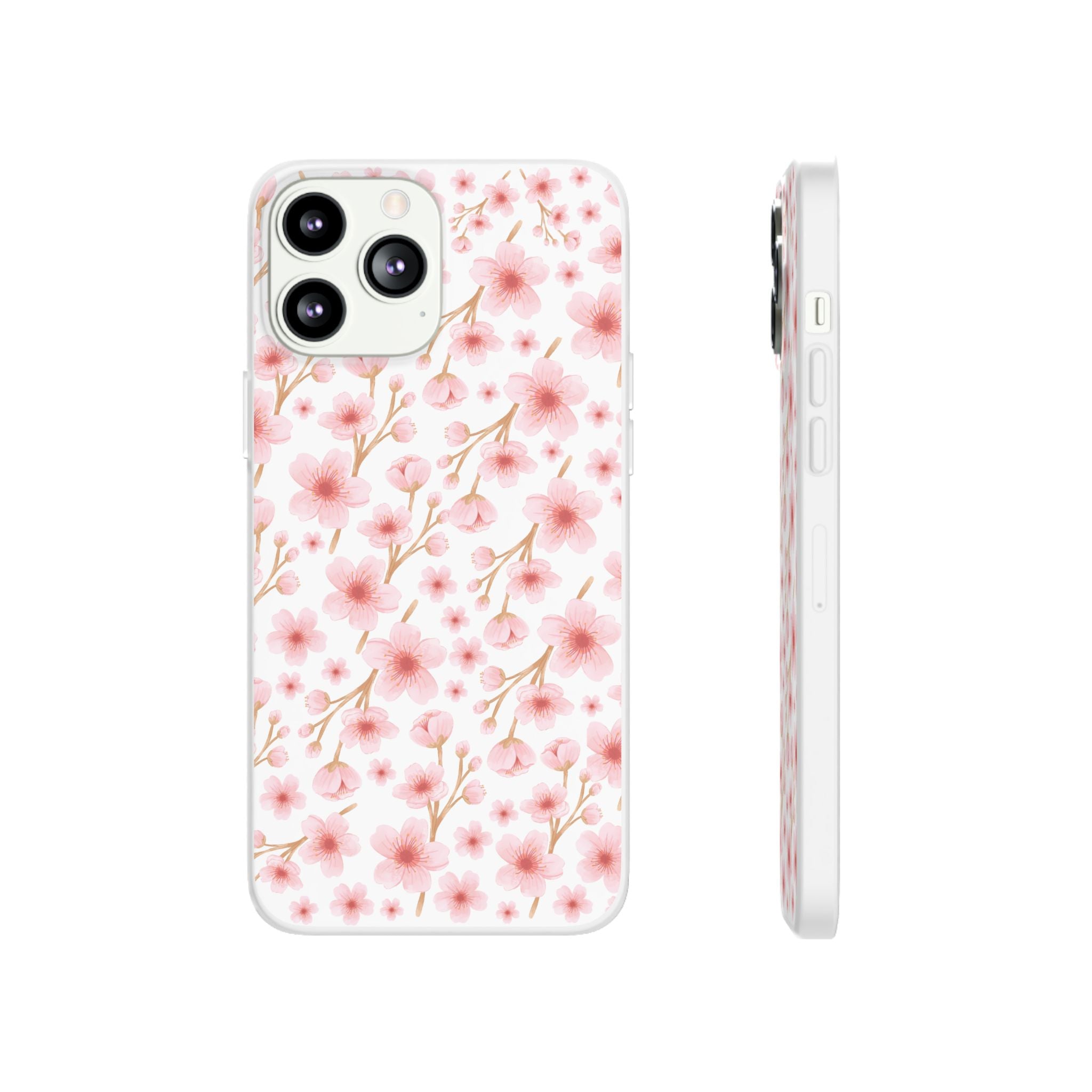 Japanese Pink Flowers White Flexi Clear Cases for Most Phone Types