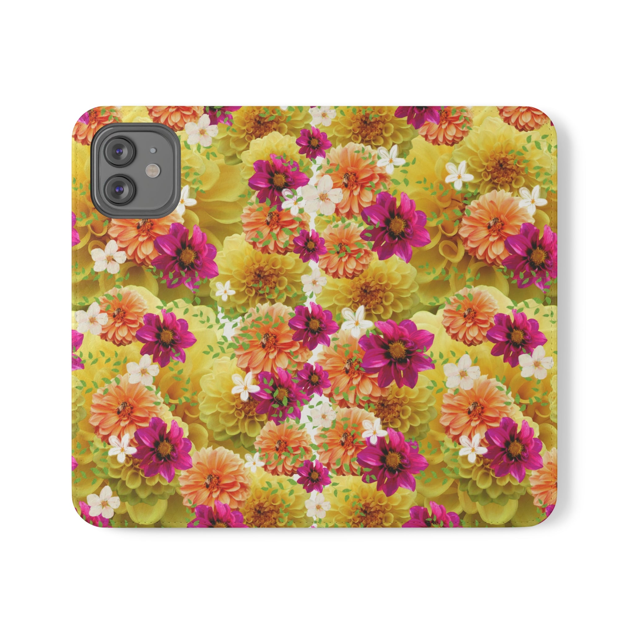 Graphic Dahlias 2 Wallet Style Phone Case Vegan Leather for most Phones