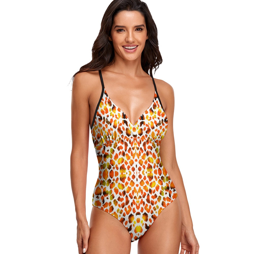 Leopard Fire One Piece Tie Back Swimsuit