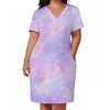 Sunlit Day V Neck Short Sleeves Loose Pocket Dress up to 5 XL (FWS)